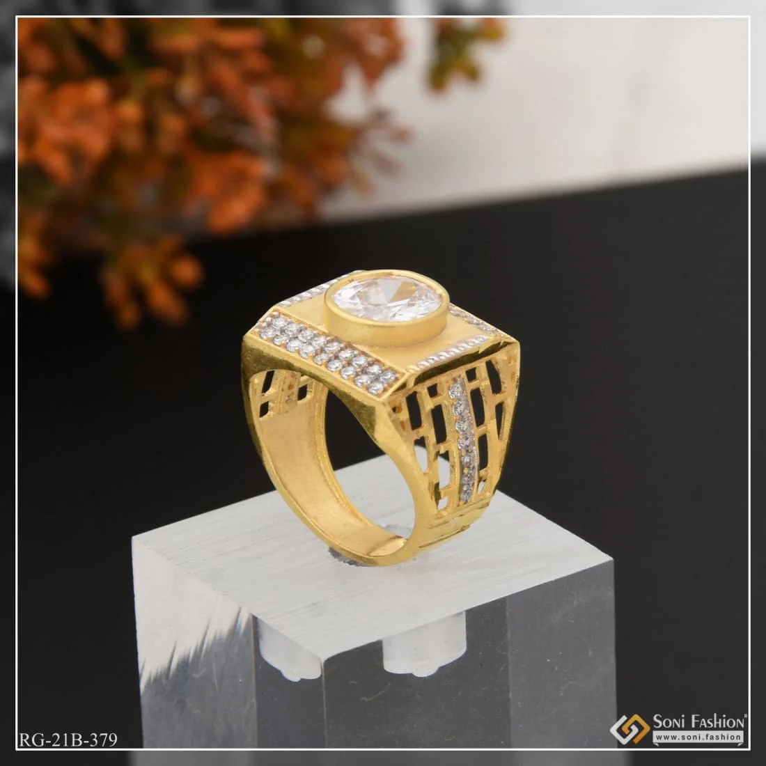 1 Gram Gold Plated Wihte With Diamond Glamorous Design Ring For Men - Style B379 - Image 4