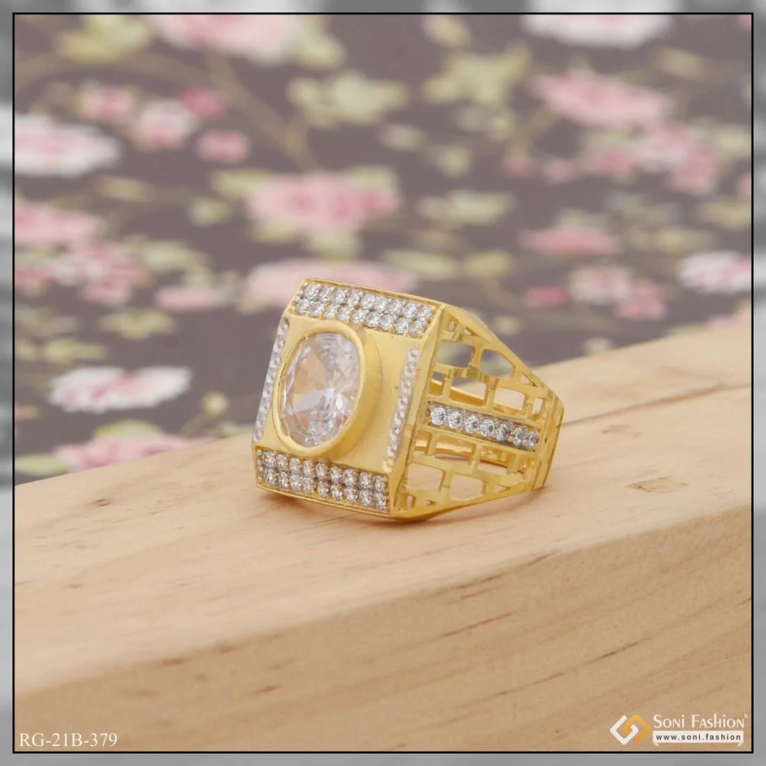 1 Gram Gold Plated Wihte With Diamond Glamorous Design Ring For Men - Style B379 - Image 6
