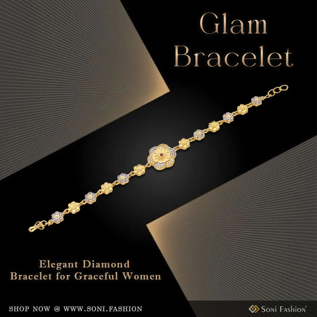 1 Gram Gold Plated With Diamond Beautiful Design Bracelet For Ladies - Style A252