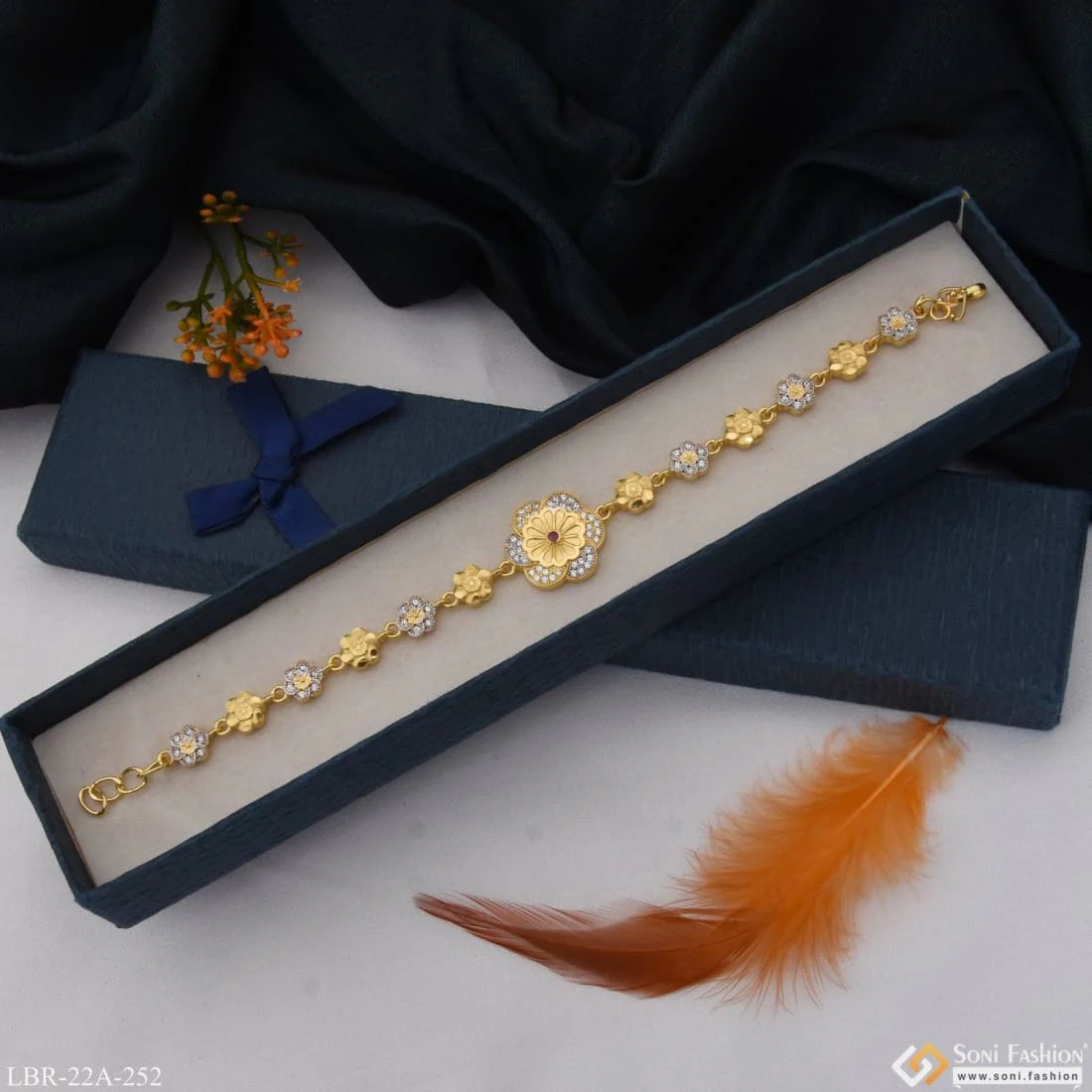 1 Gram Gold Plated With Diamond Beautiful Design Bracelet For Ladies - Style A252 - Image 3