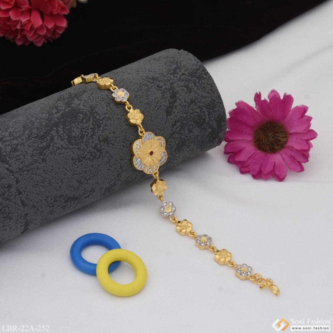 1 Gram Gold Plated With Diamond Beautiful Design Bracelet For Ladies - Style A252 - Image 5