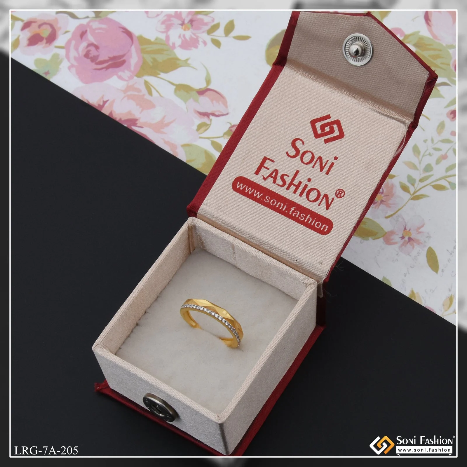 1 Gram Gold Plated with Diamond Beautiful Design Ring for Ladies - Style A205 - Image 2