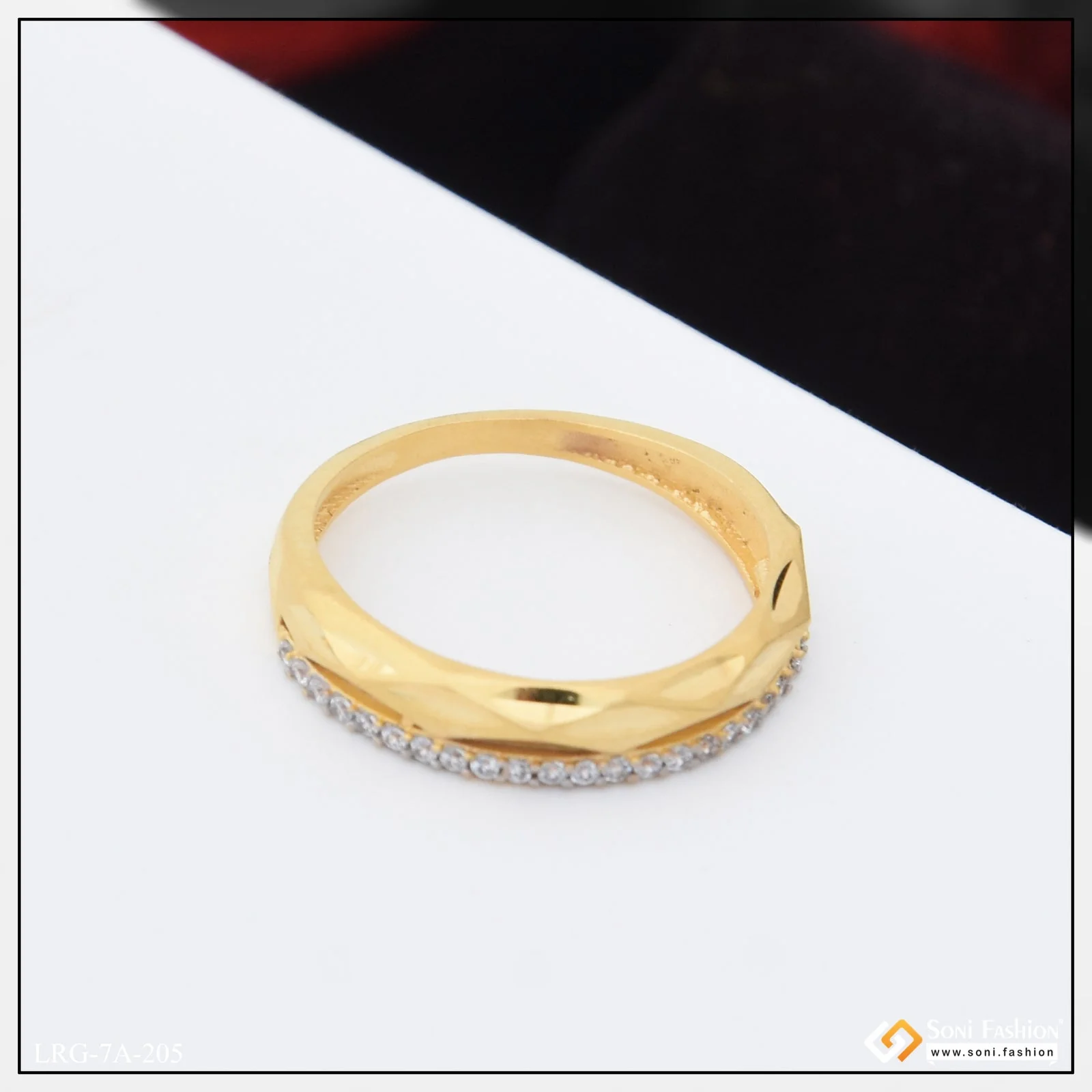 1 Gram Gold Plated with Diamond Beautiful Design Ring for Ladies - Style A205 - Image 3