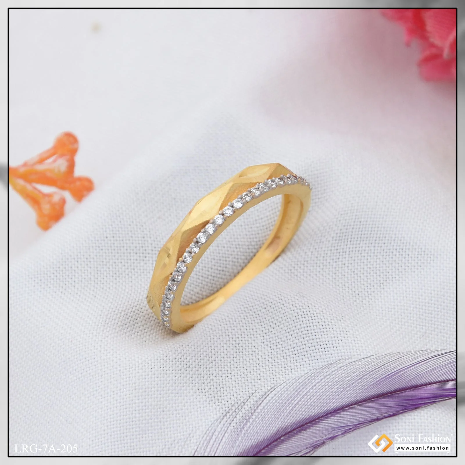 1 Gram Gold Plated with Diamond Beautiful Design Ring for Ladies - Style A205 - Image 4