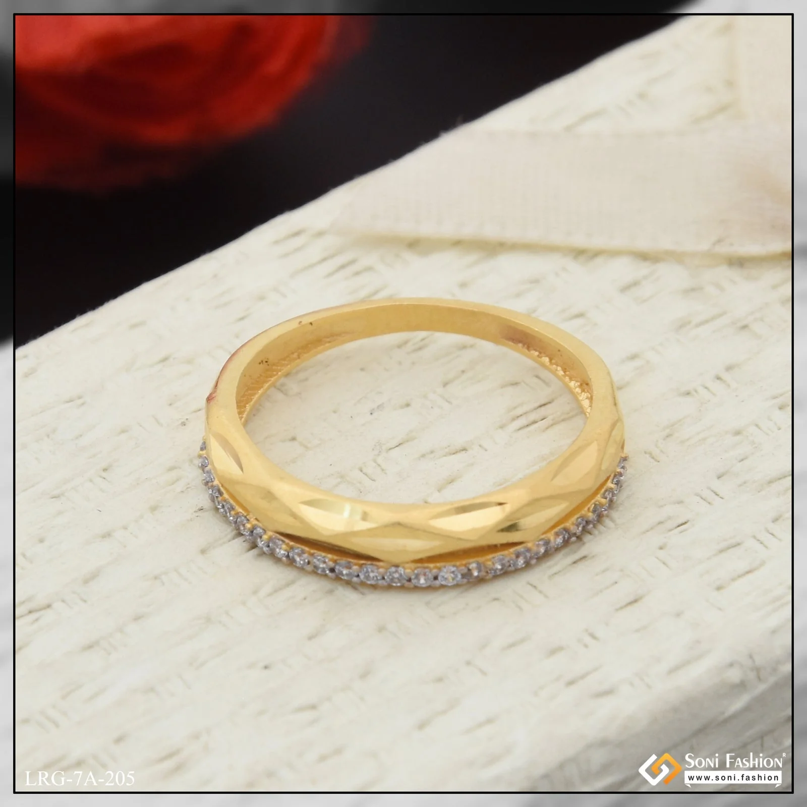 1 Gram Gold Plated with Diamond Beautiful Design Ring for Ladies - Style A205 - Image 5