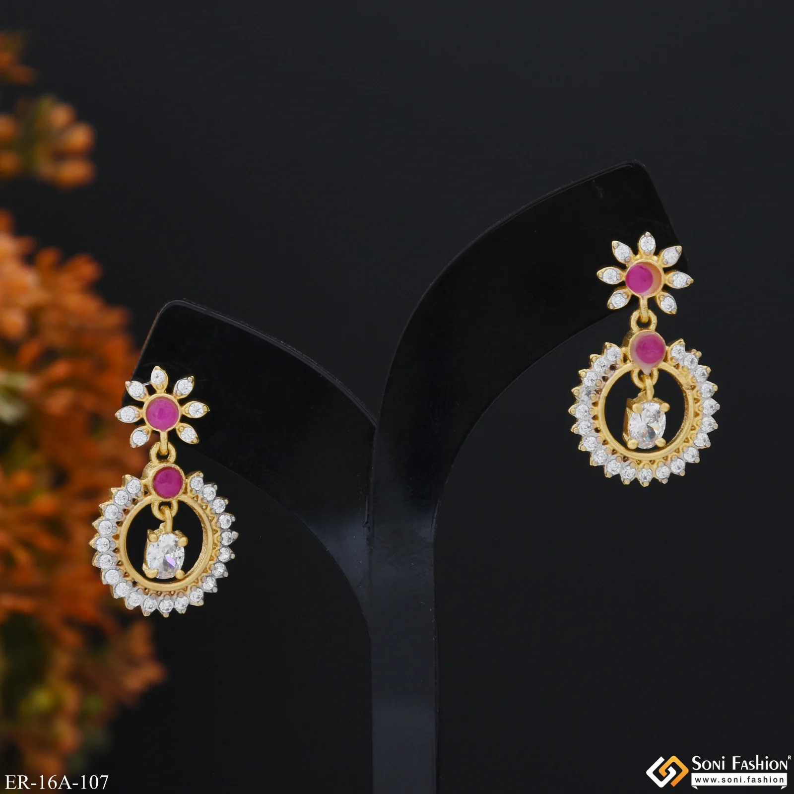 1 Gram Gold Plated with Diamond Best Quality Earrings for Ladies - Style A107 - Image 4