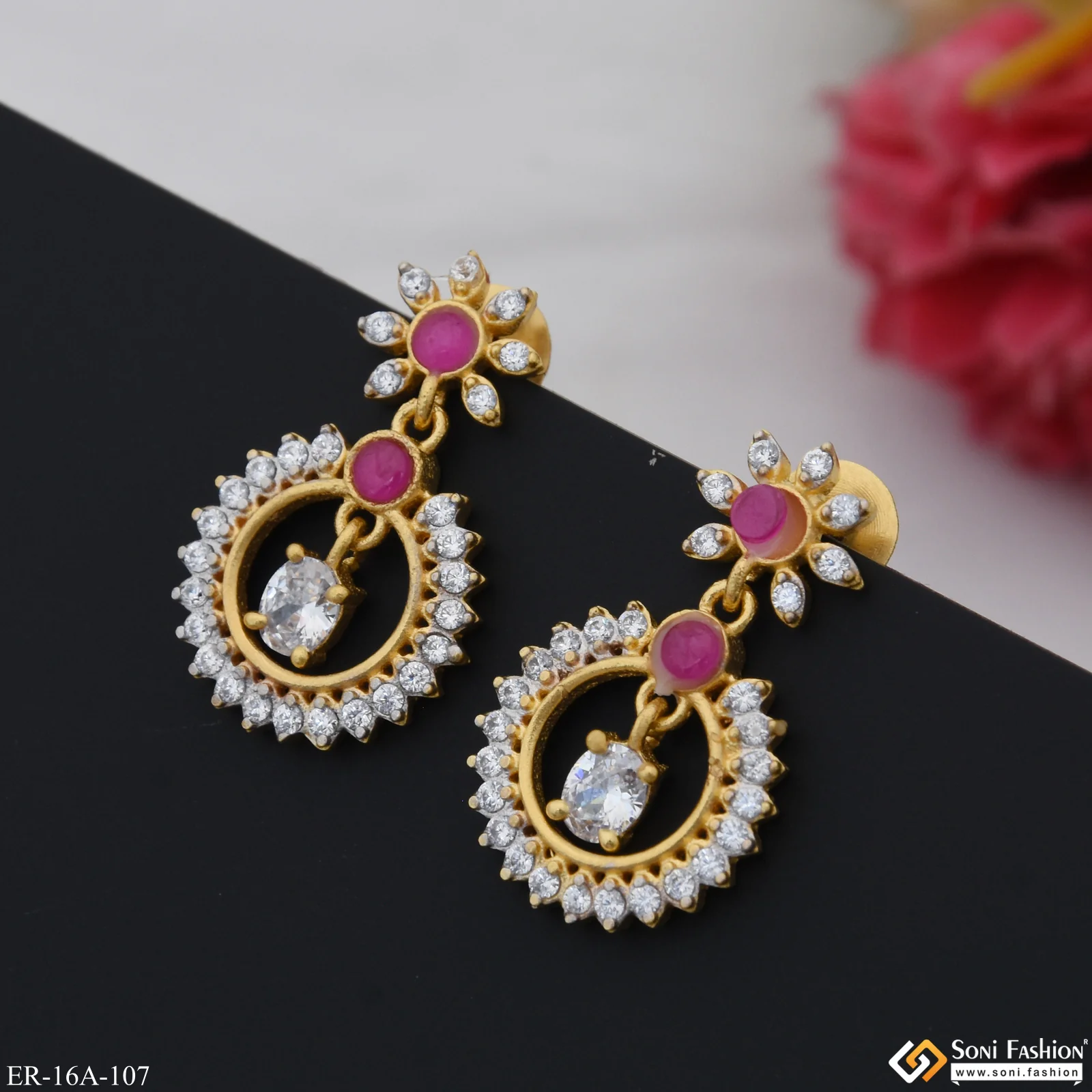 1 Gram Gold Plated with Diamond Best Quality Earrings for Ladies - Style A107 - Image 5