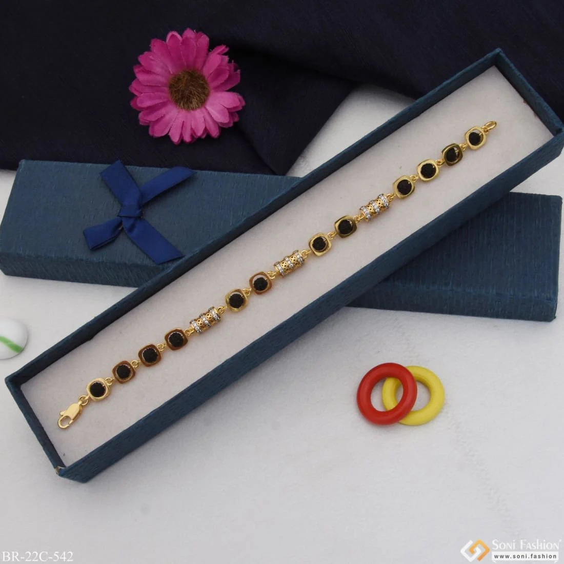 1 Gram Gold Plated With Diamond Best Quality Rudraksha Bracelet For Men - Style C542 - Image 2