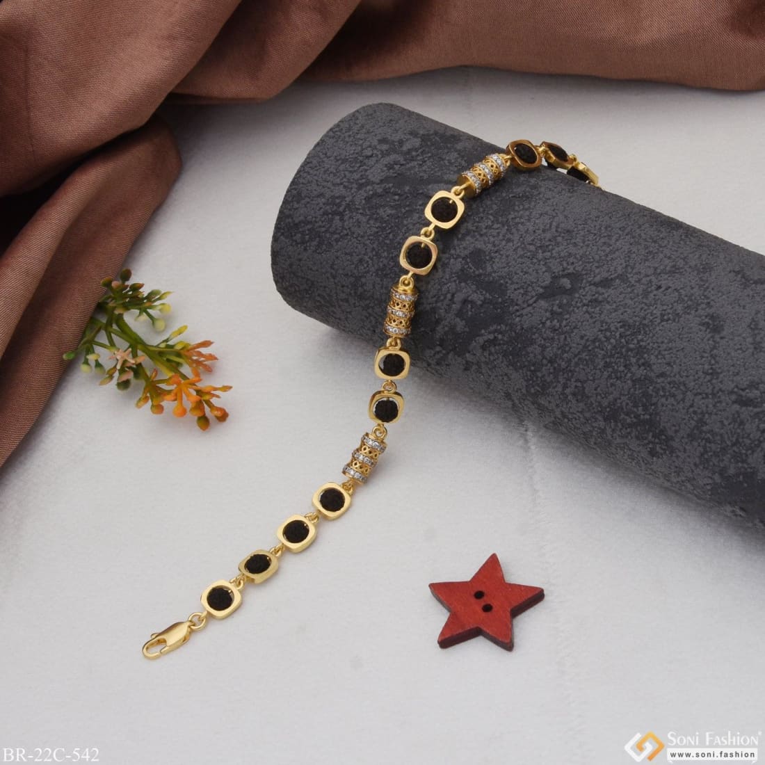 1 Gram Gold Plated With Diamond Best Quality Rudraksha Bracelet For Men - Style C542 - Image 4