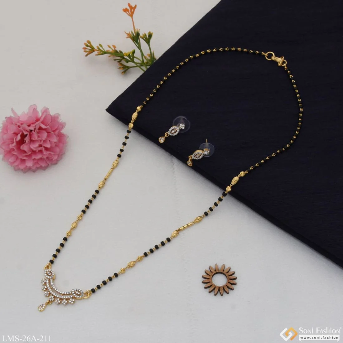 1 Gram Gold Plated With Diamond Casual Design Mangalsutra Set For Women - Style A211 - Image 4