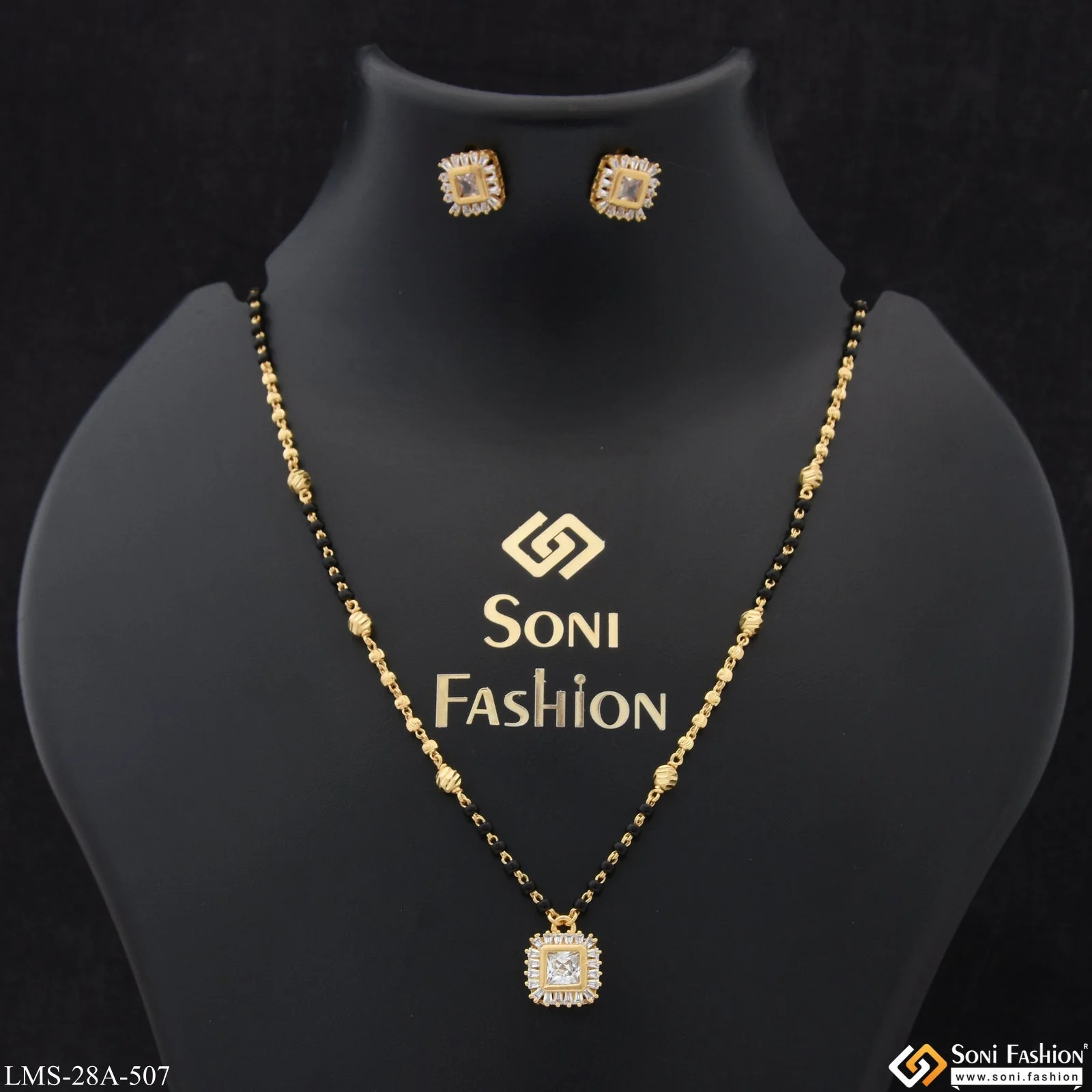 1 Gram Gold Plated with Diamond Chic Design Mangalsutra Set for Women - Style A507