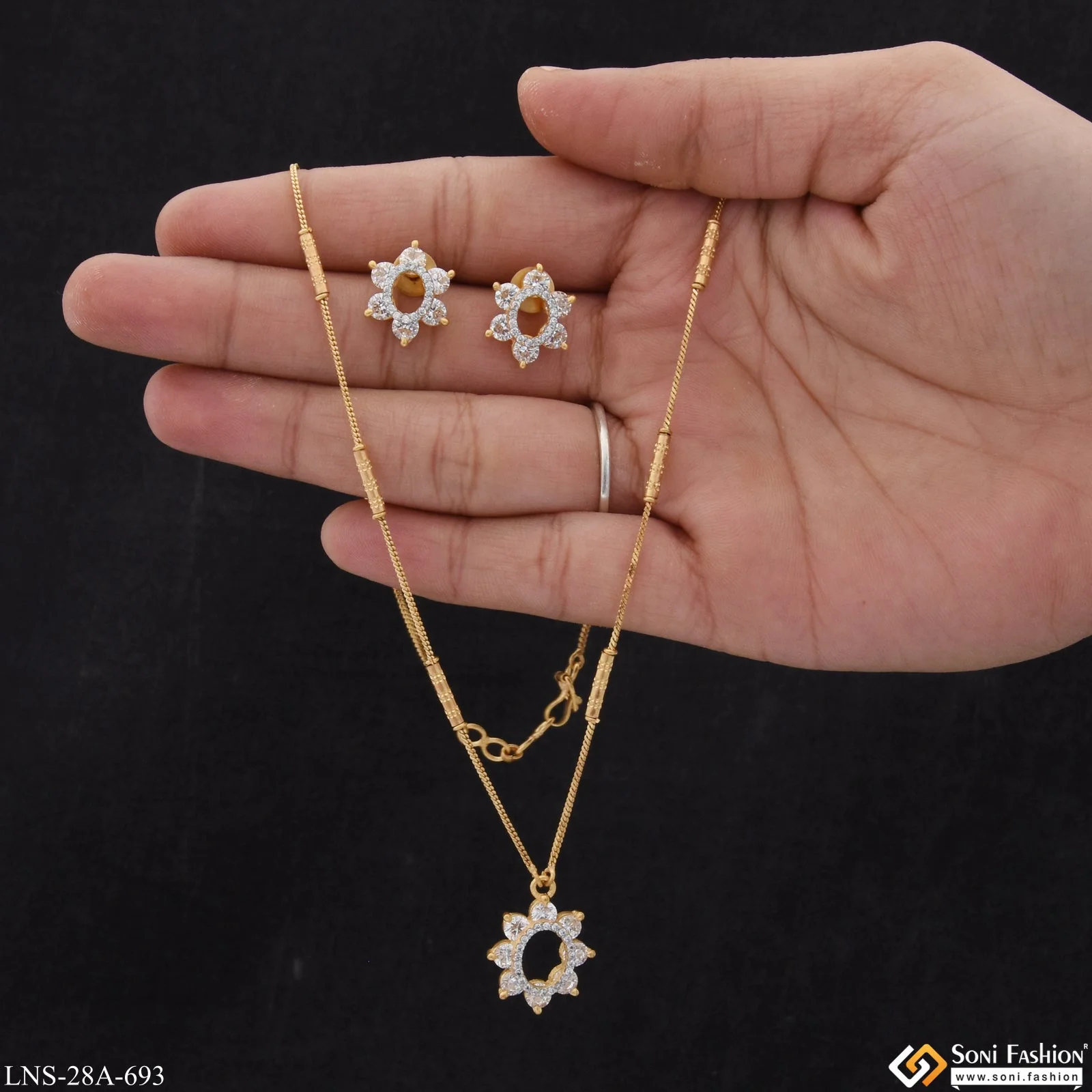 1 Gram Gold Plated with Diamond Chic Design Necklace Set for Lady - Style A693 - Image 2