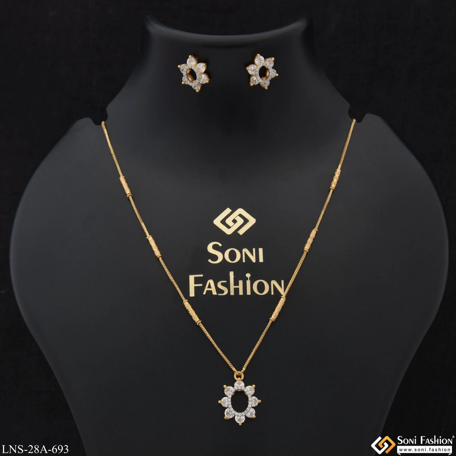 1 Gram Gold Plated with Diamond Chic Design Necklace Set for Lady - Style A693 - Image 3