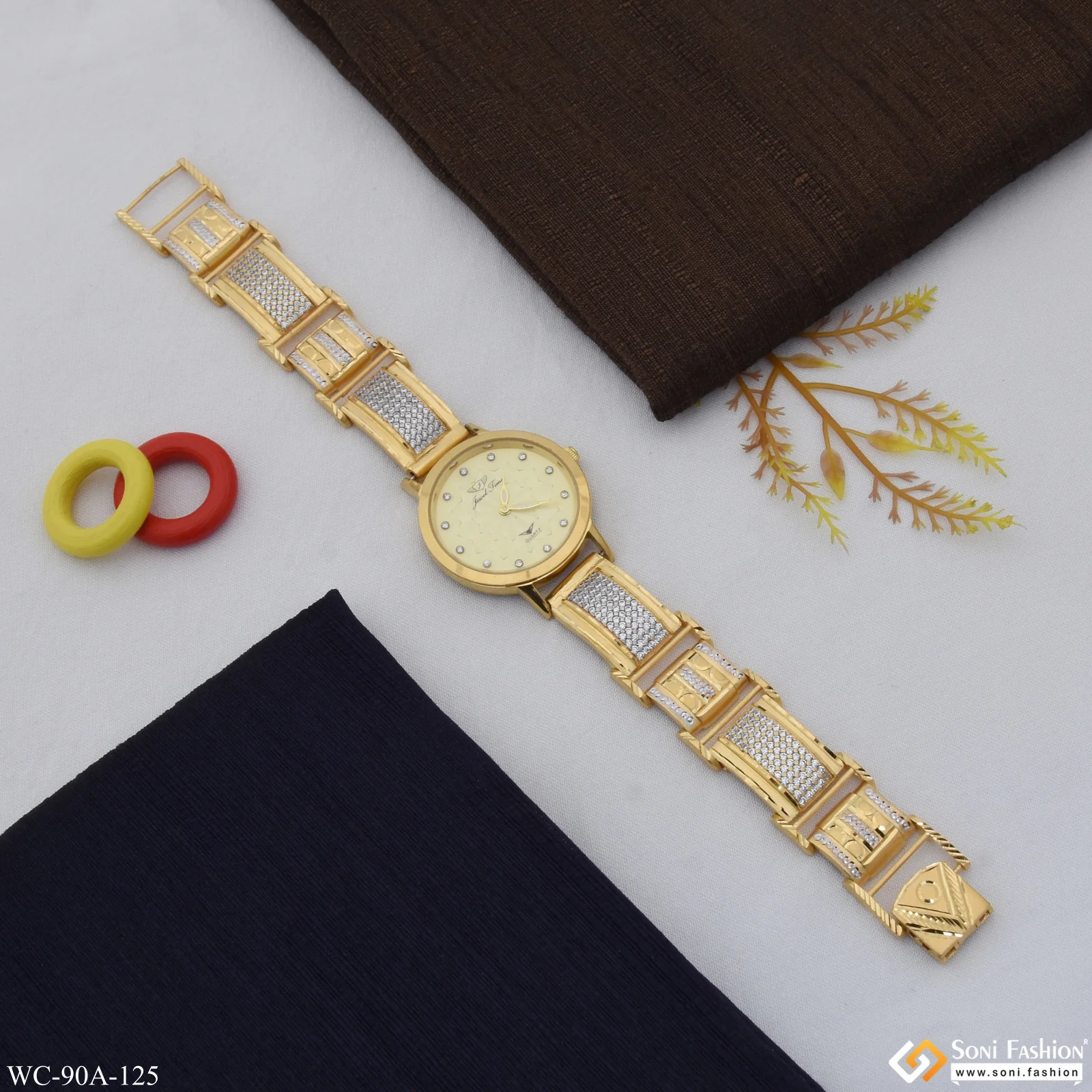 1 Gram Gold Plated with Diamond Chic Design Watch for Ladies - Style A125 - Image 5
