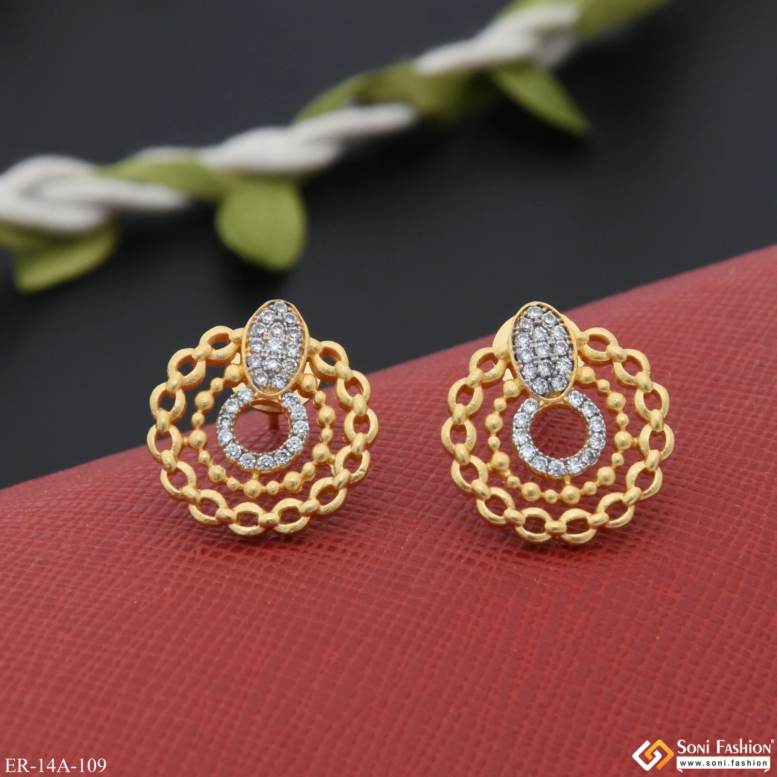 1 Gram Gold Plated with Diamond Classic Design Earrings for Ladies - Style A109 - Image 3