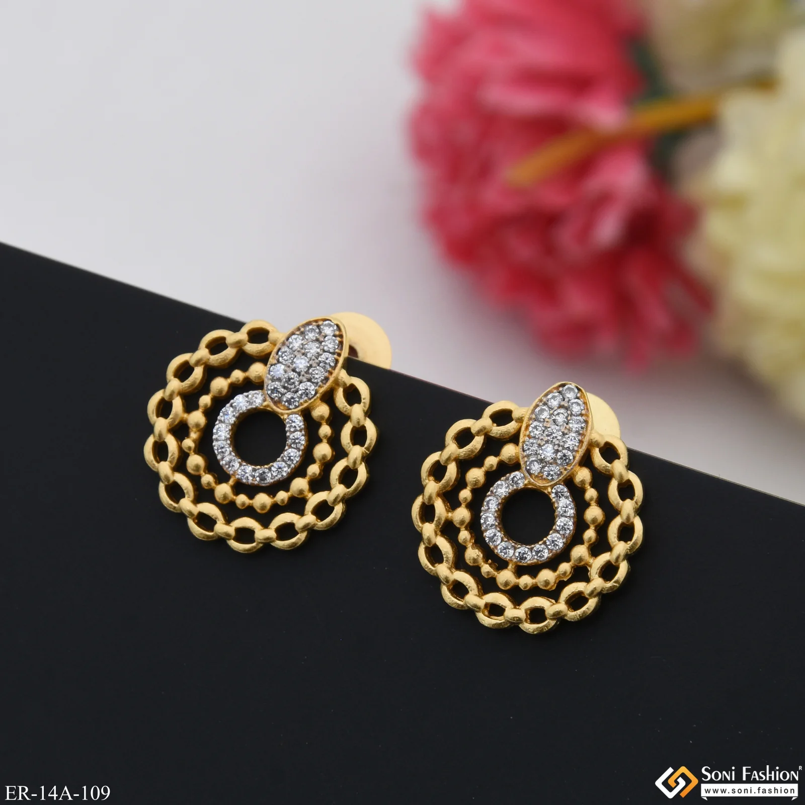 1 Gram Gold Plated with Diamond Classic Design Earrings for Ladies - Style A109 - Image 4