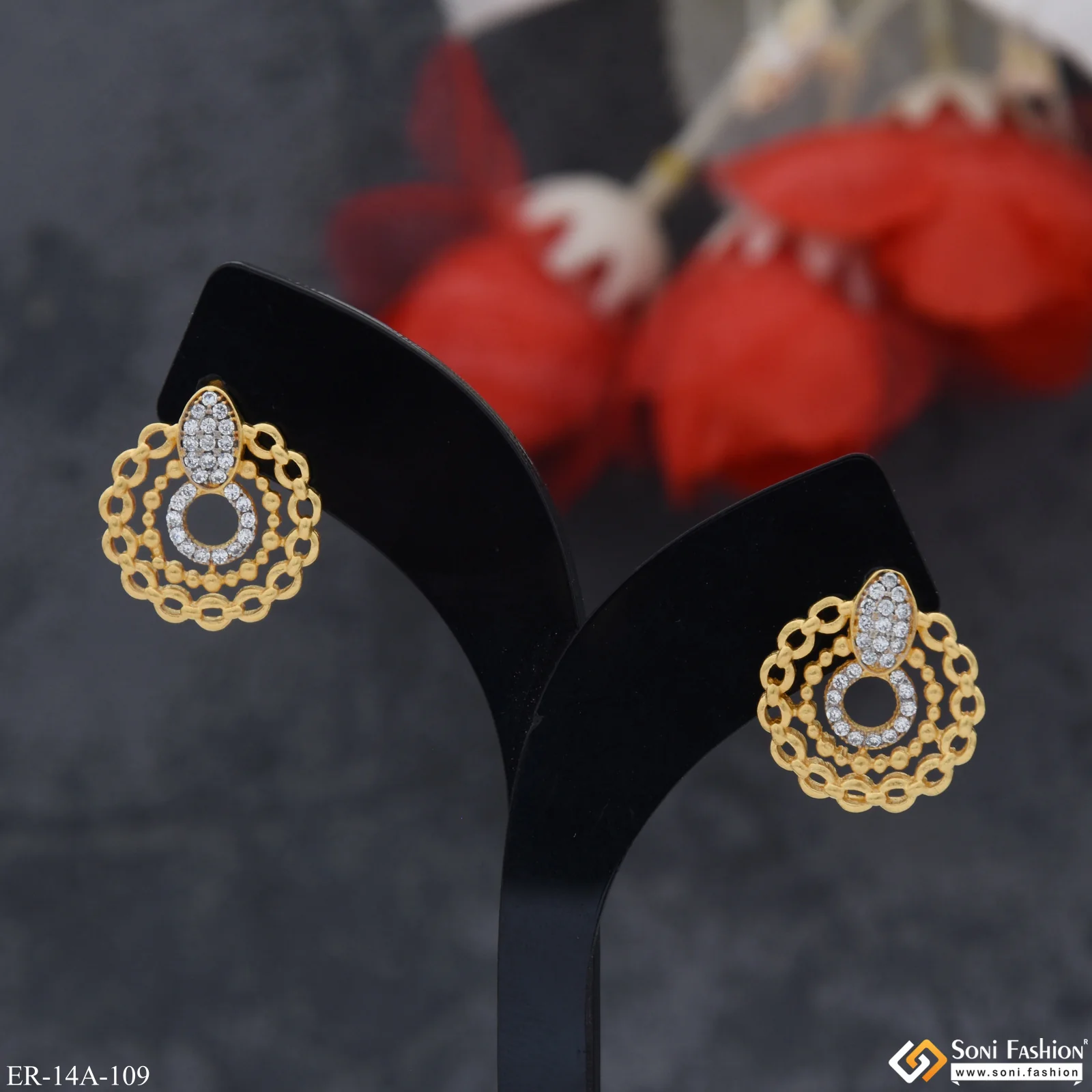 1 Gram Gold Plated with Diamond Classic Design Earrings for Ladies - Style A109 - Image 5
