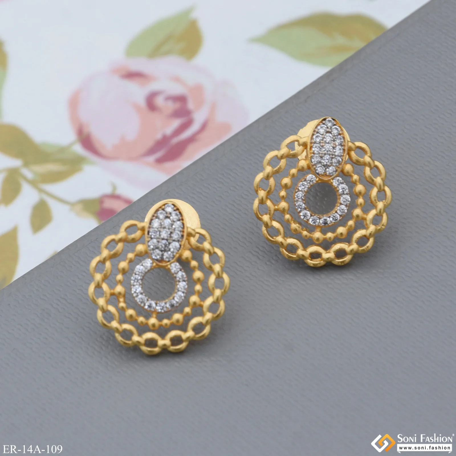 1 Gram Gold Plated with Diamond Classic Design Earrings for Ladies - Style A109 - Image 6