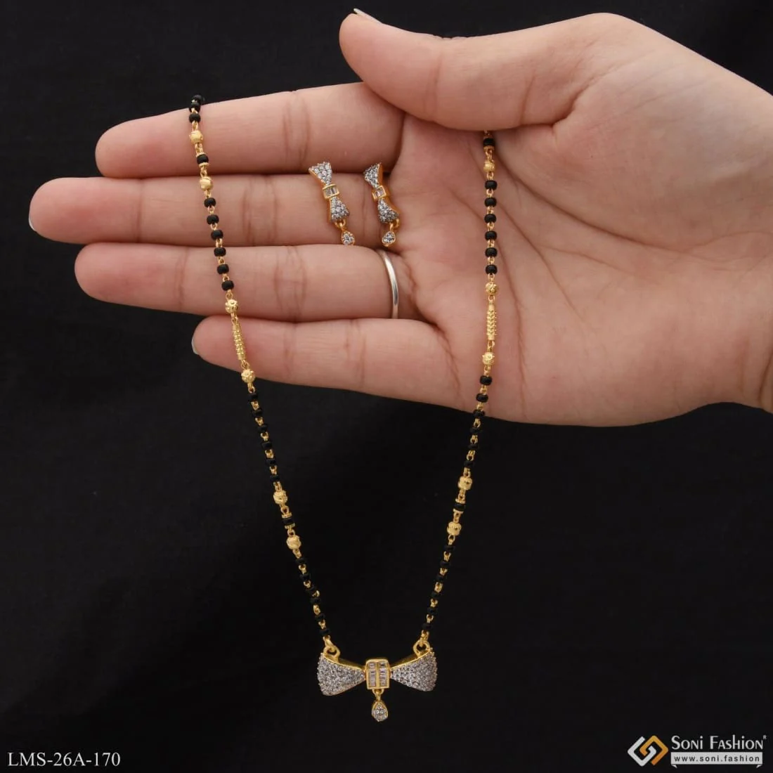 1 Gram Gold Plated With Diamond Cool Design Mangalsutra Set For Women - Style A170 - Image 3