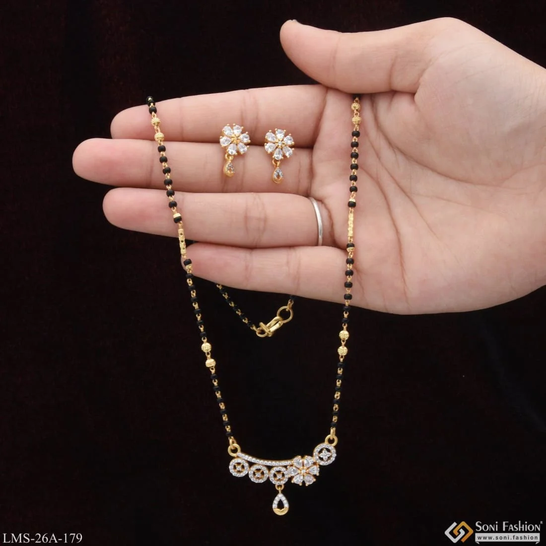 1 Gram Gold Plated With Diamond Cool Design Mangalsutra Set For Women - Style A179 - Image 2