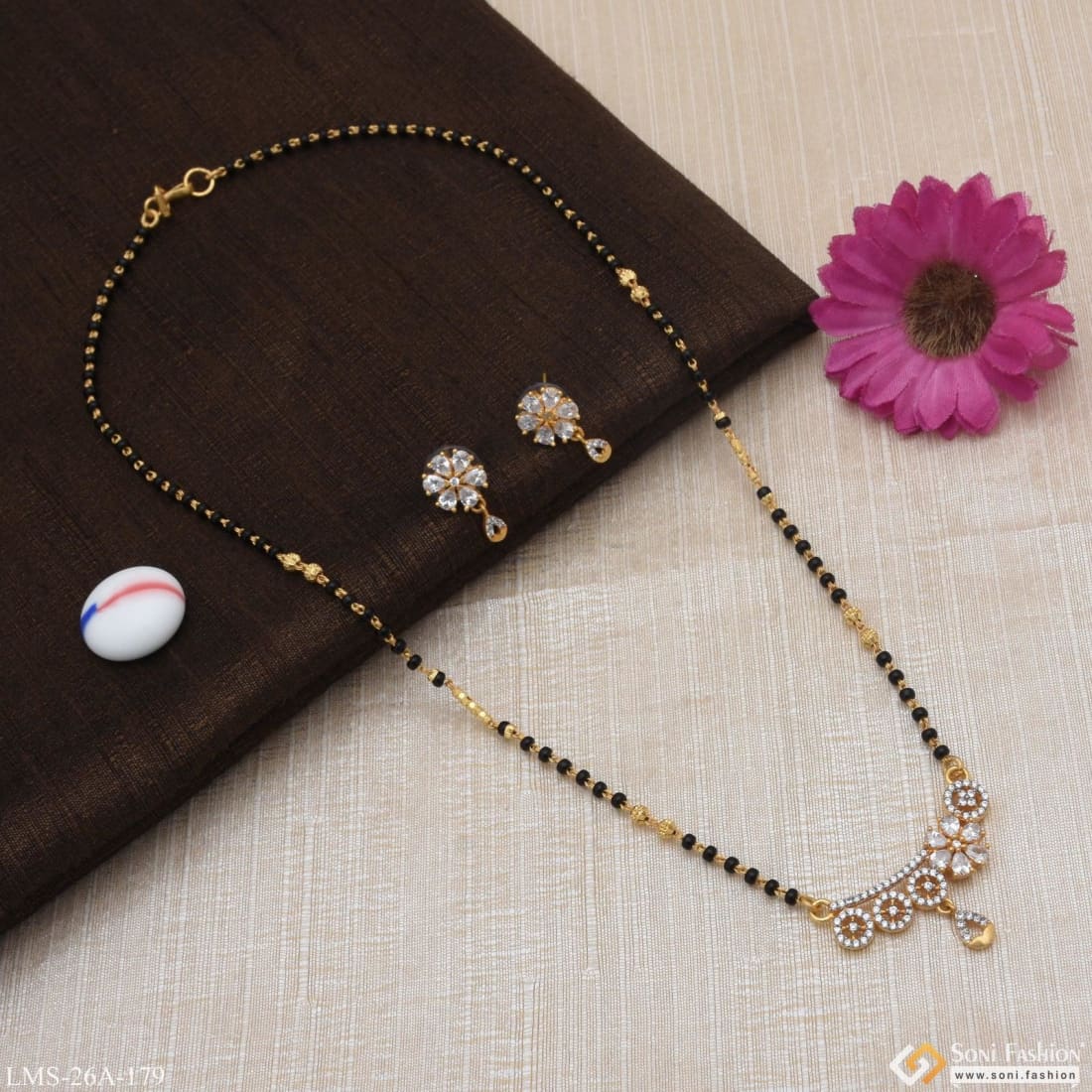 1 Gram Gold Plated With Diamond Cool Design Mangalsutra Set For Women - Style A179 - Image 4