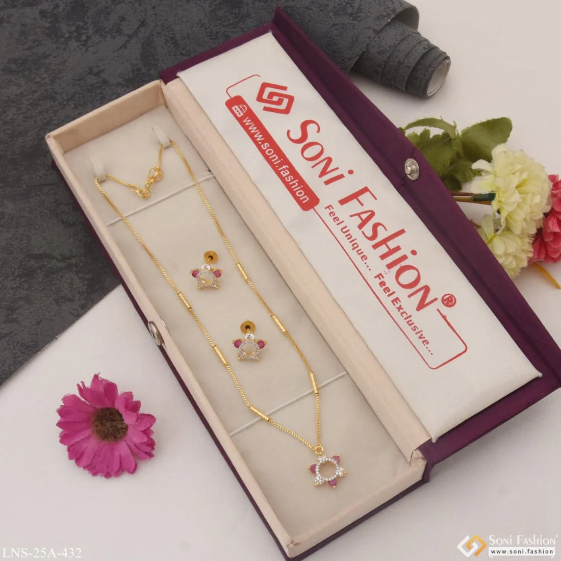1 Gram Gold Plated with Diamond Cool Design Necklace Set for Ladies - Style A432 - Image 3