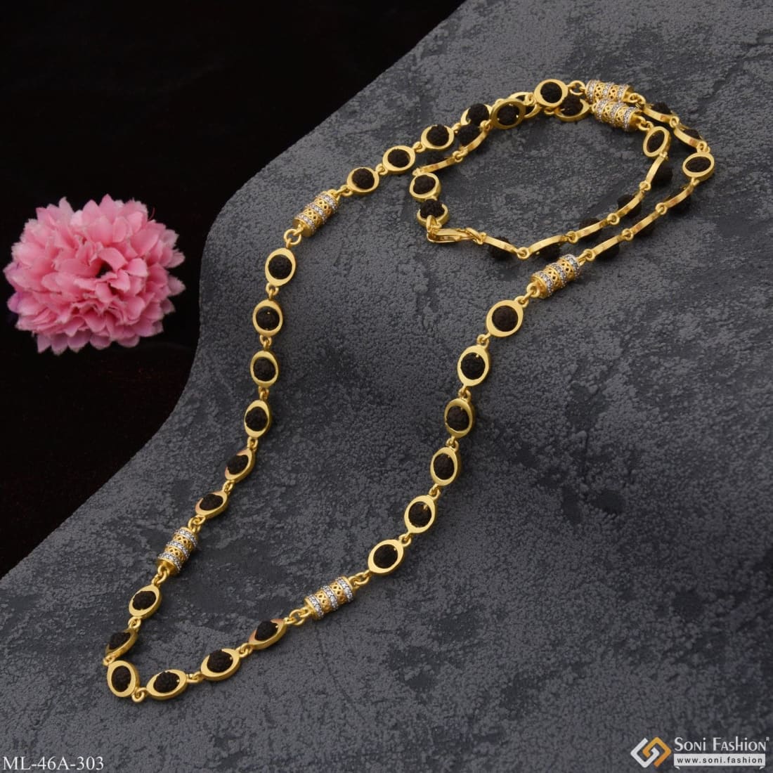 1 Gram Gold Plated With Diamond Delicate Design Rudraksha Mala For Men - Style A303 - Image 6