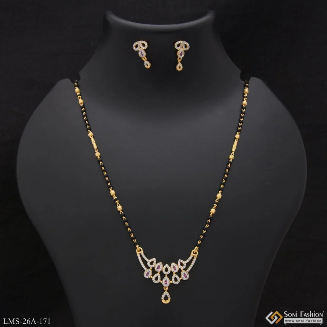 1 Gram Gold Plated With Diamond Designer Mangalsutra Set For Women - Style A171 - Image 2