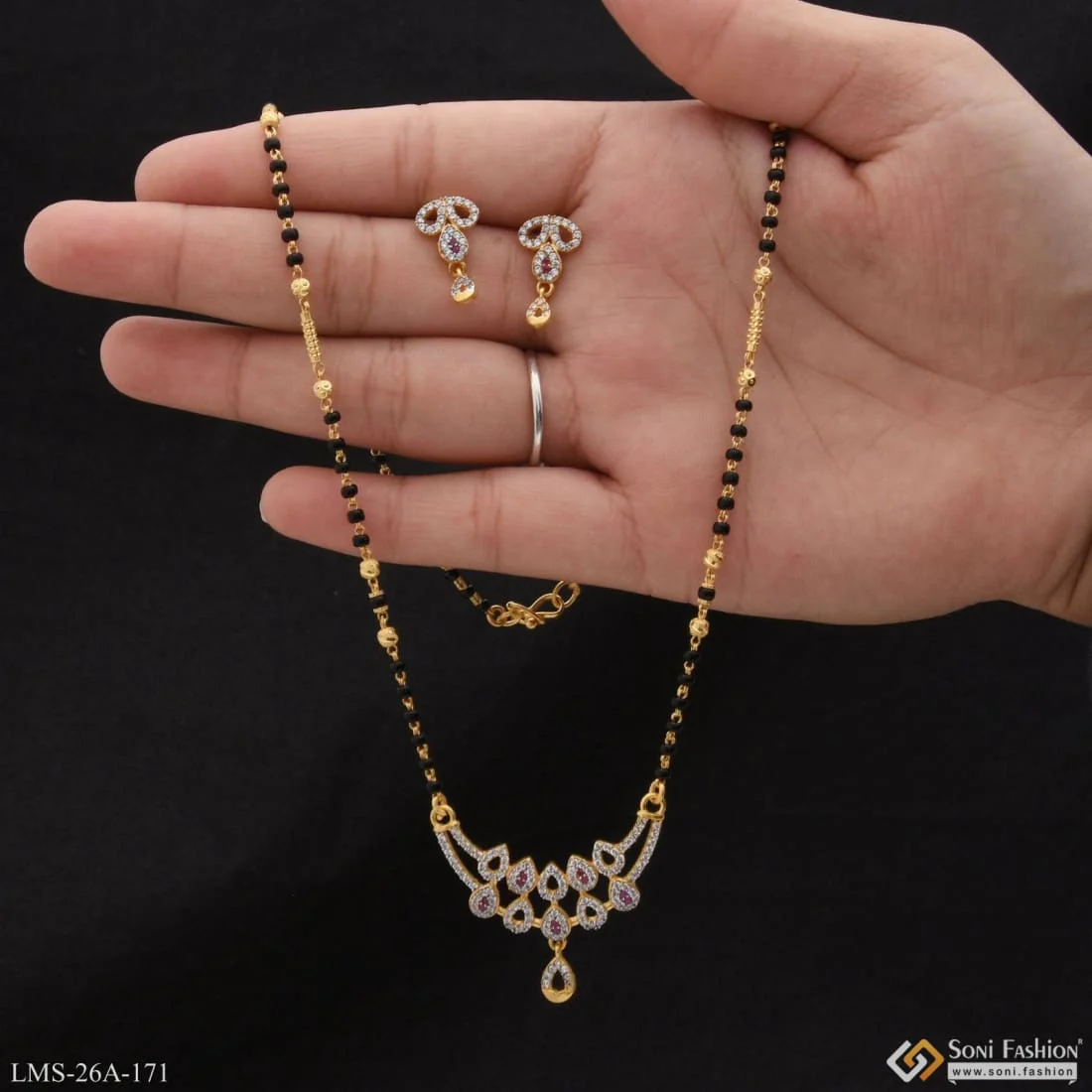 1 Gram Gold Plated With Diamond Designer Mangalsutra Set For Women - Style A171 - Image 3