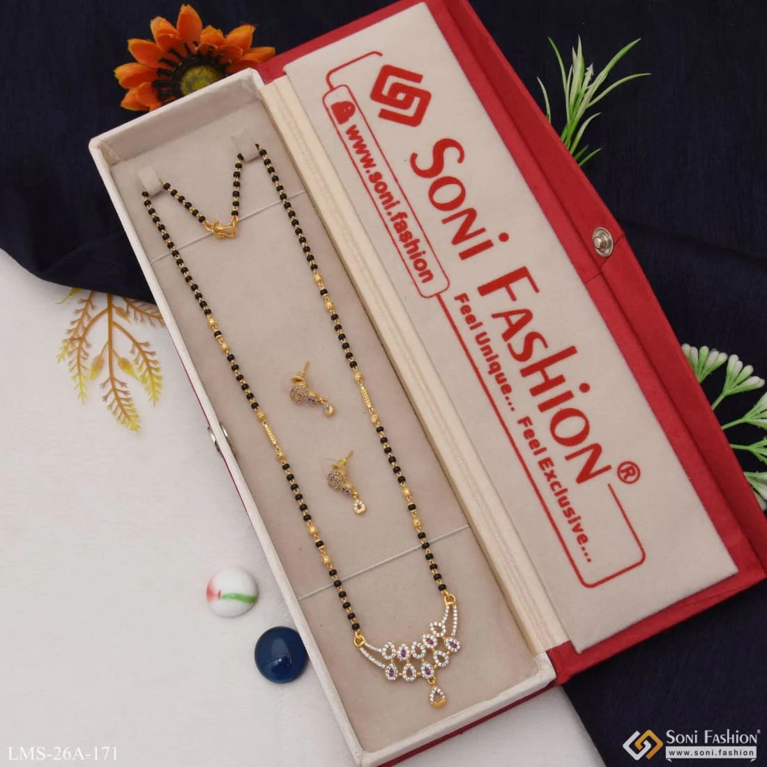 1 Gram Gold Plated With Diamond Designer Mangalsutra Set For Women - Style A171 - Image 5