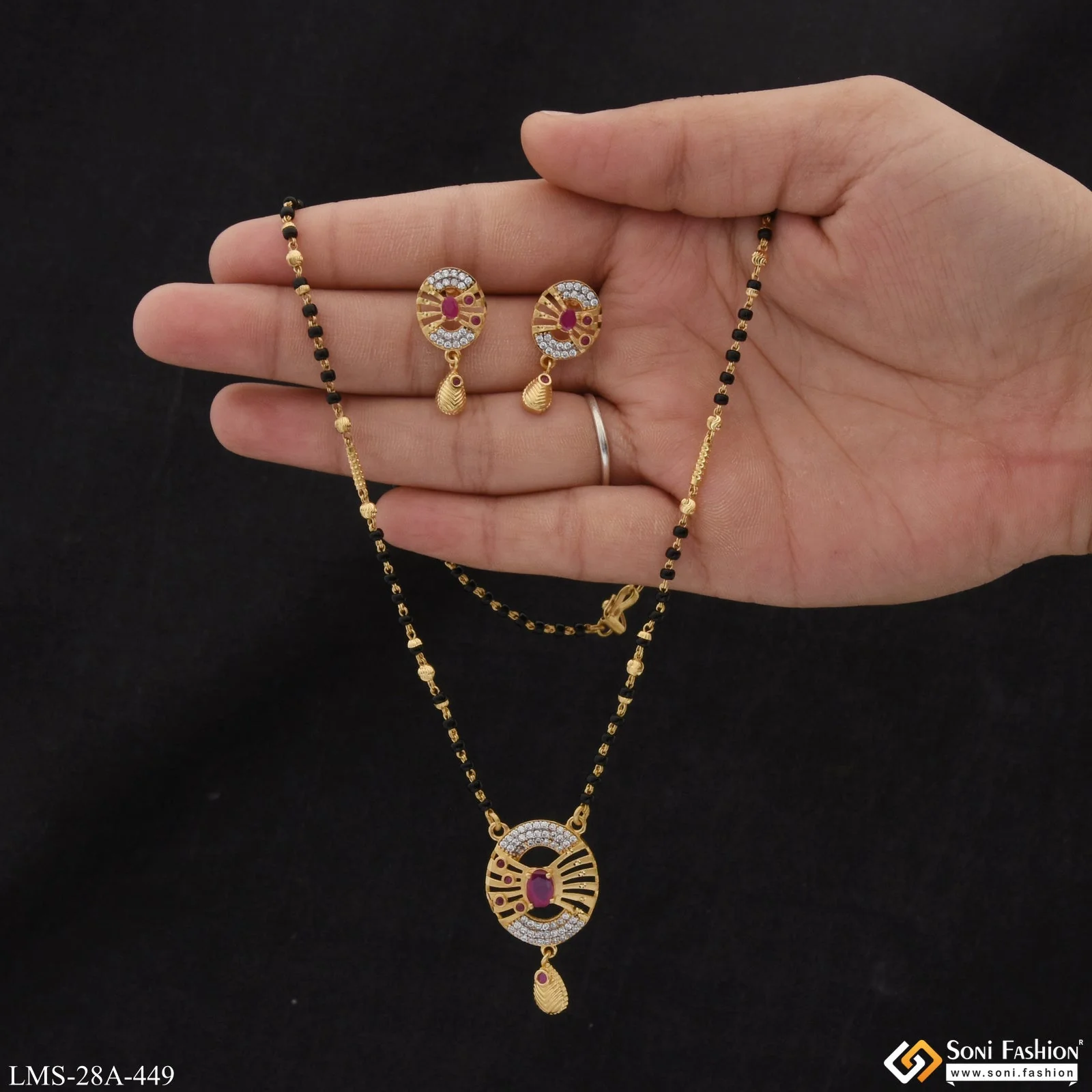 1 Gram Gold Plated with Diamond Designer Mangalsutra Set for Women - Style A449 - Image 3