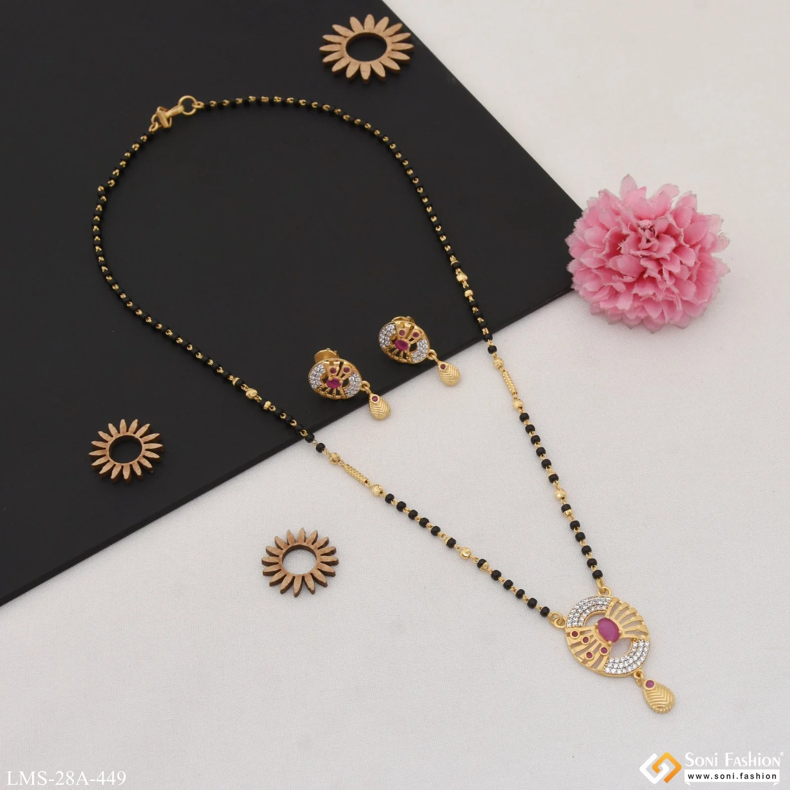 1 Gram Gold Plated with Diamond Designer Mangalsutra Set for Women - Style A449 - Image 4