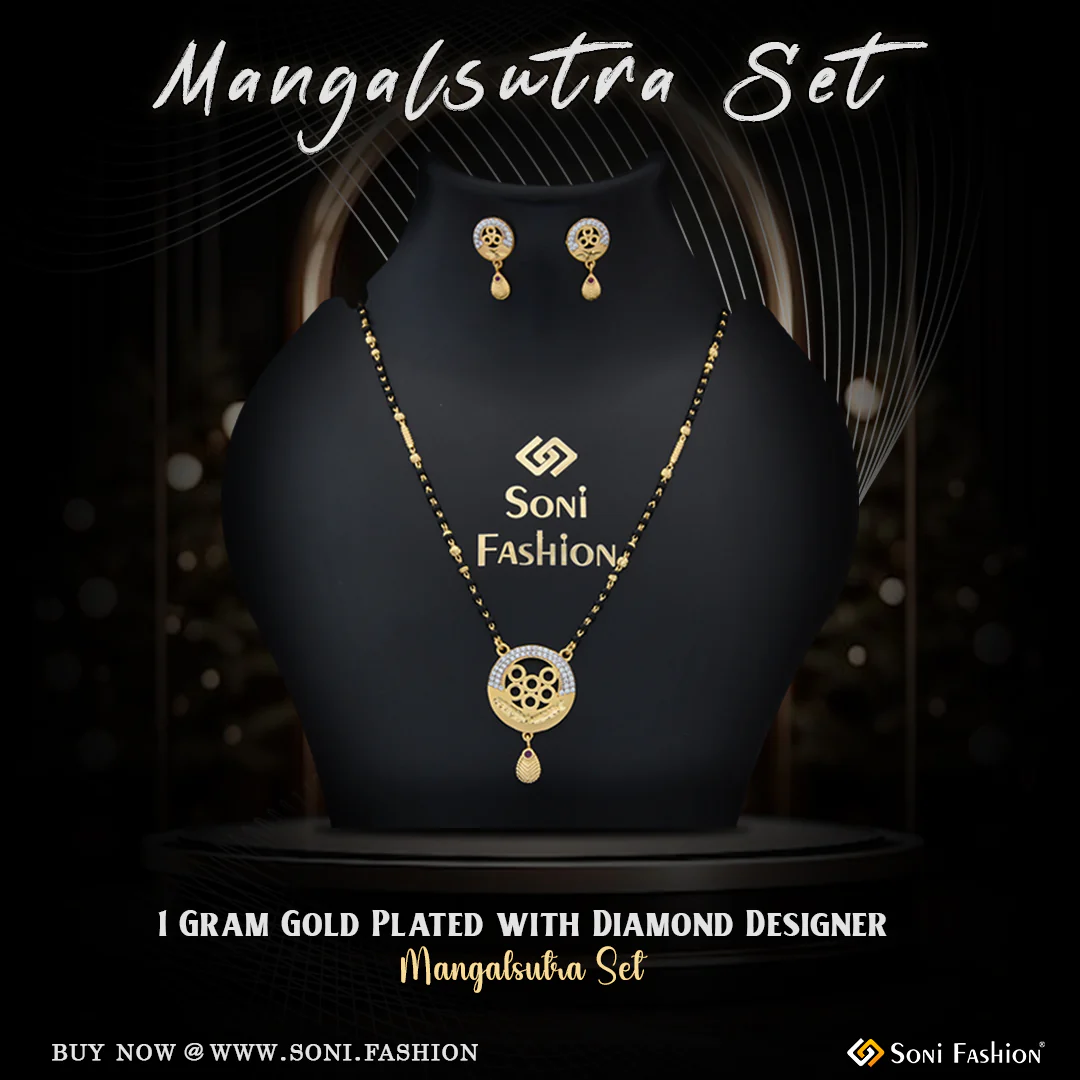 1 Gram Gold Plated with Diamond Designer Mangalsutra Set for Women - Style A469