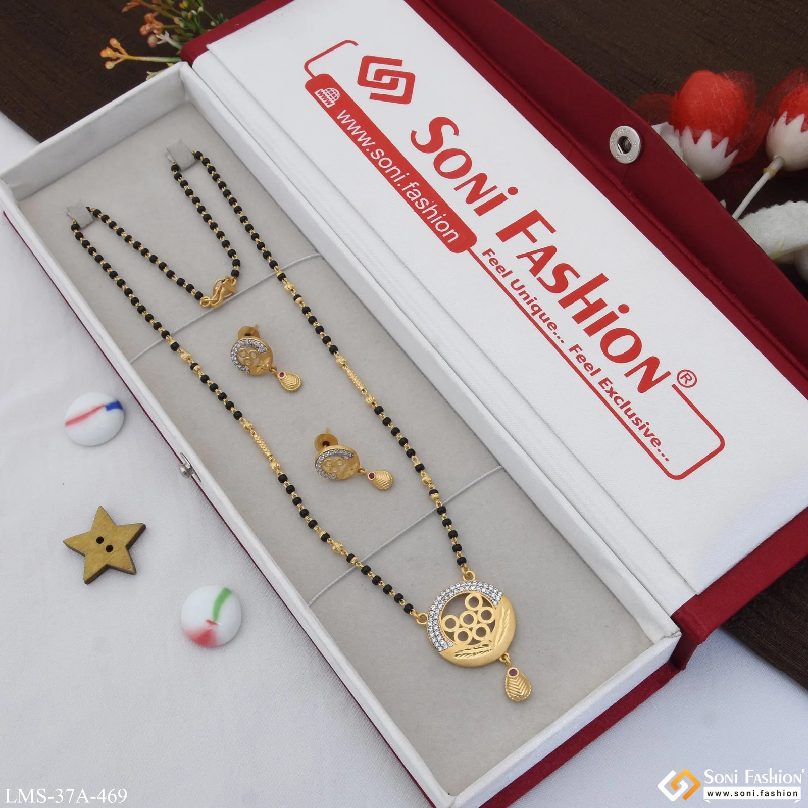 1 Gram Gold Plated with Diamond Designer Mangalsutra Set for Women - Style A469 - Image 3