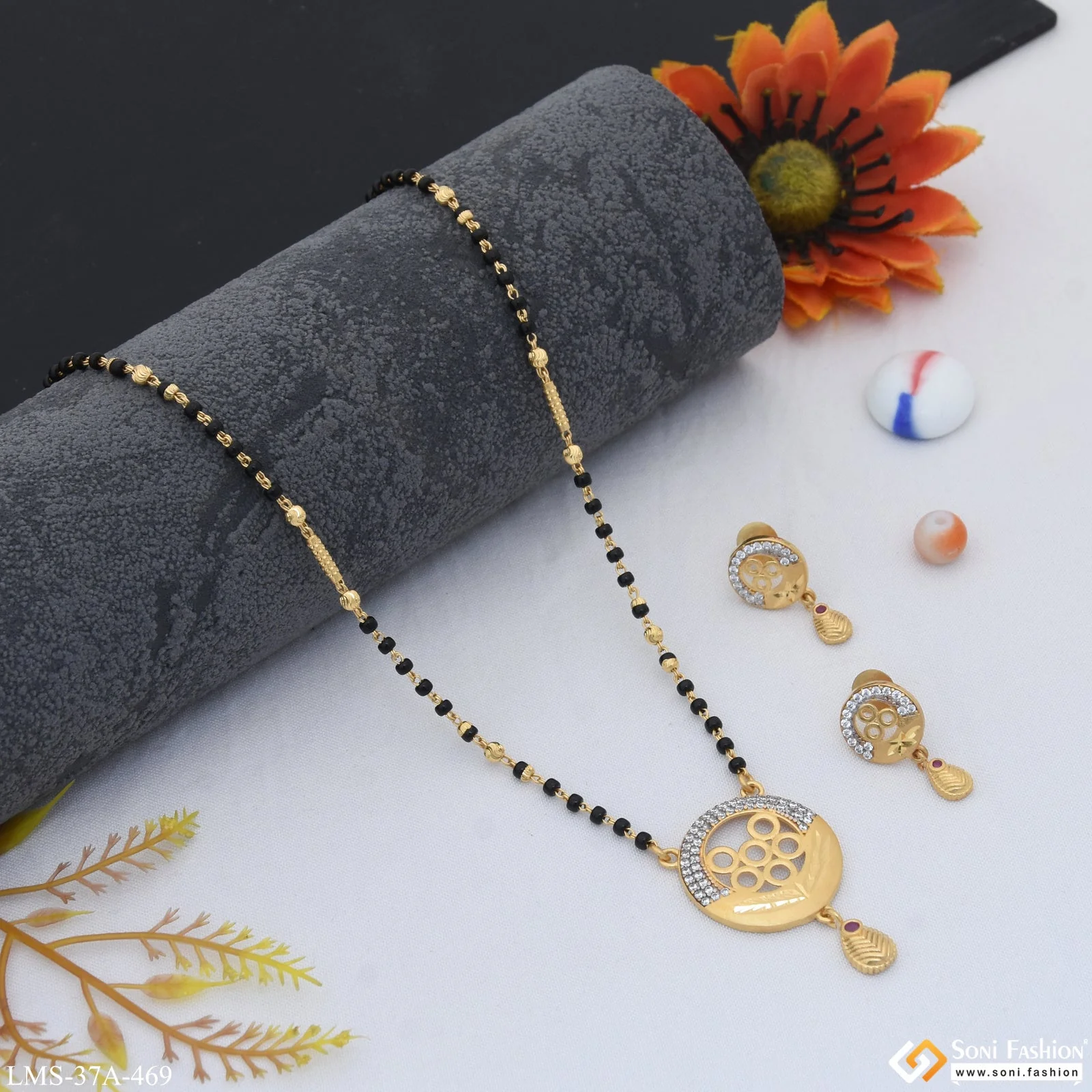 1 Gram Gold Plated with Diamond Designer Mangalsutra Set for Women - Style A469 - Image 5