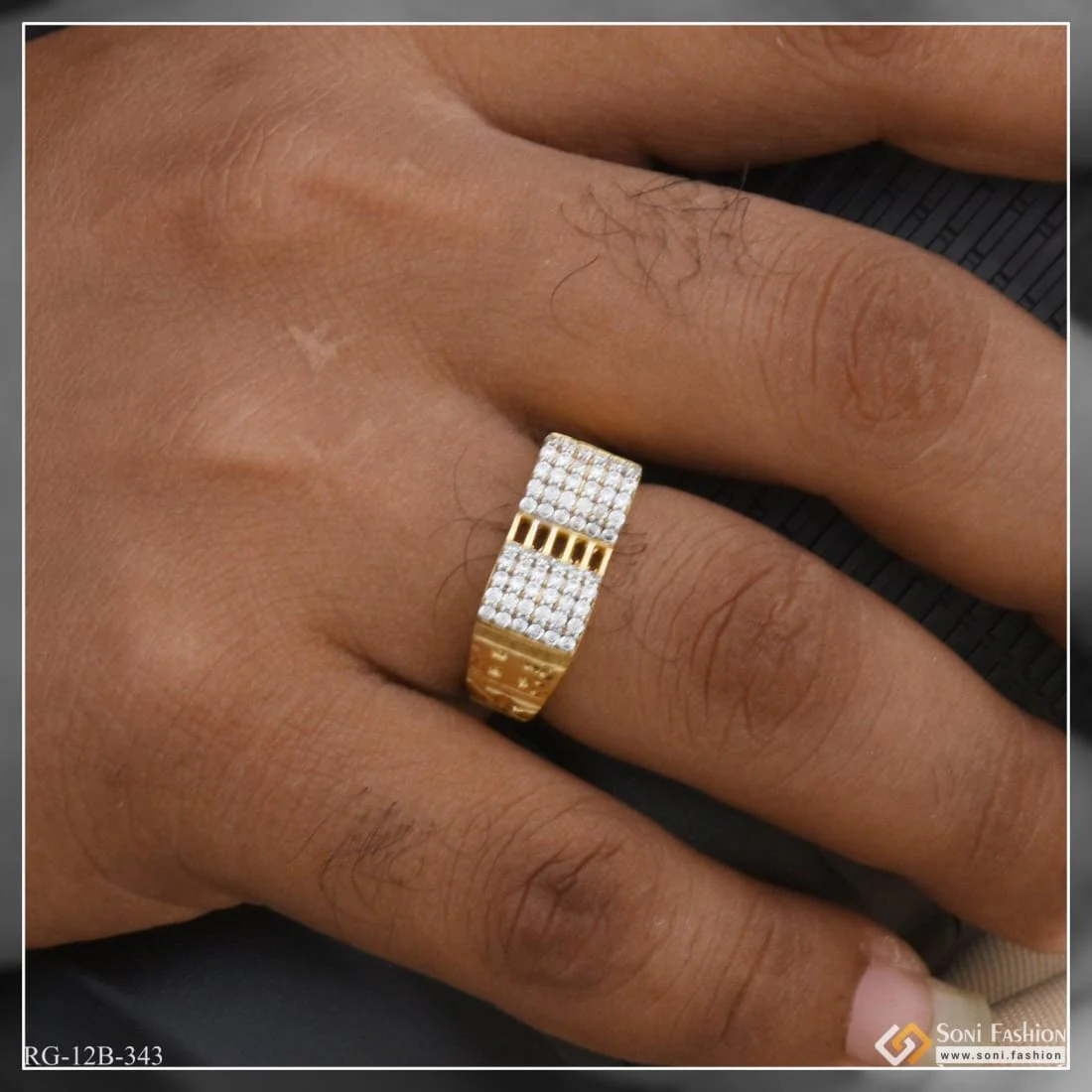 1 Gram Gold Plated with Diamond Fancy Design High-Quality Ring for Men - Style B343