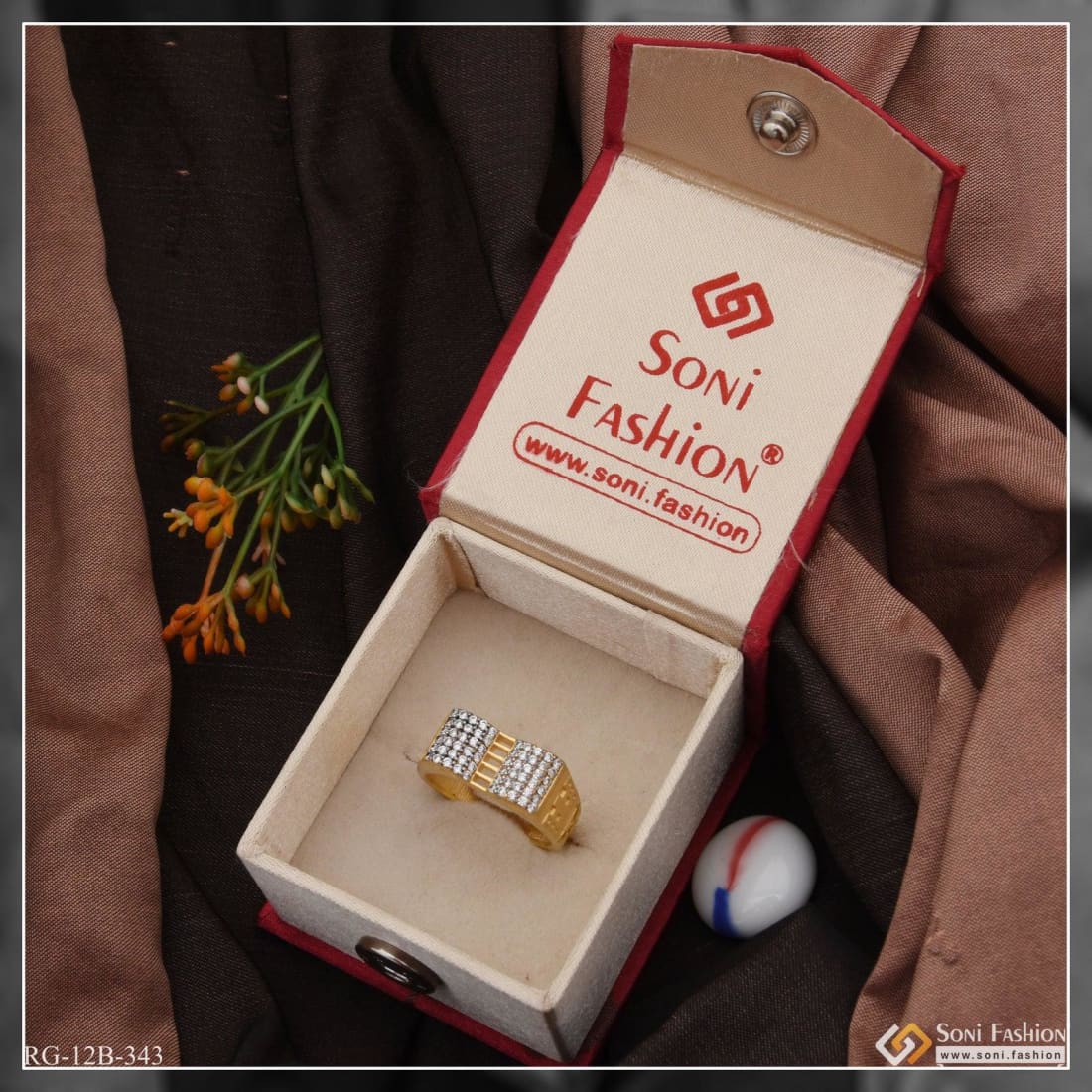 1 Gram Gold Plated with Diamond Fancy Design High-Quality Ring for Men - Style B343 - Image 3