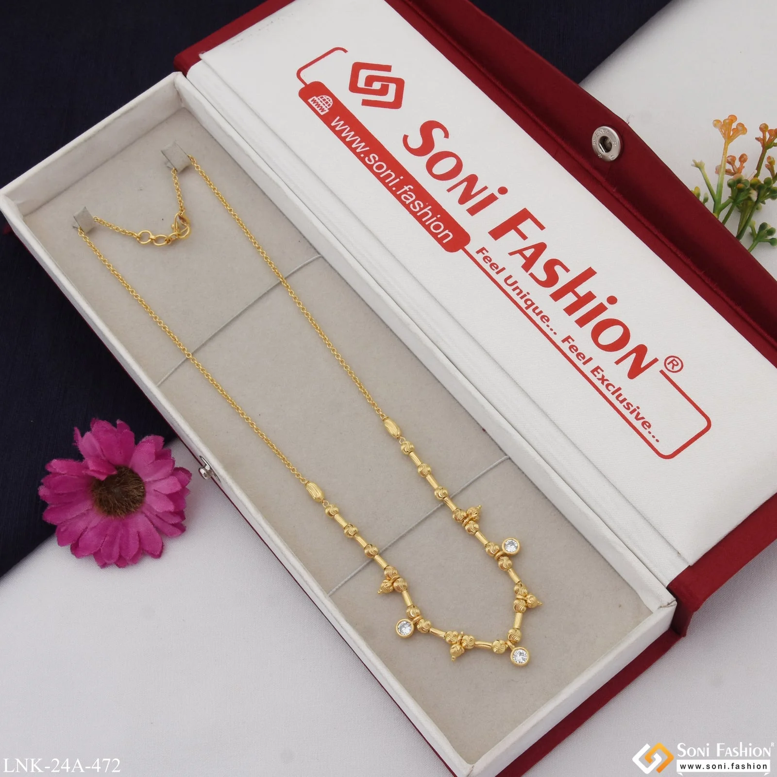 1 Gram Gold Plated with Diamond Fancy Design Necklace for Ladies - Style A472 - Image 2