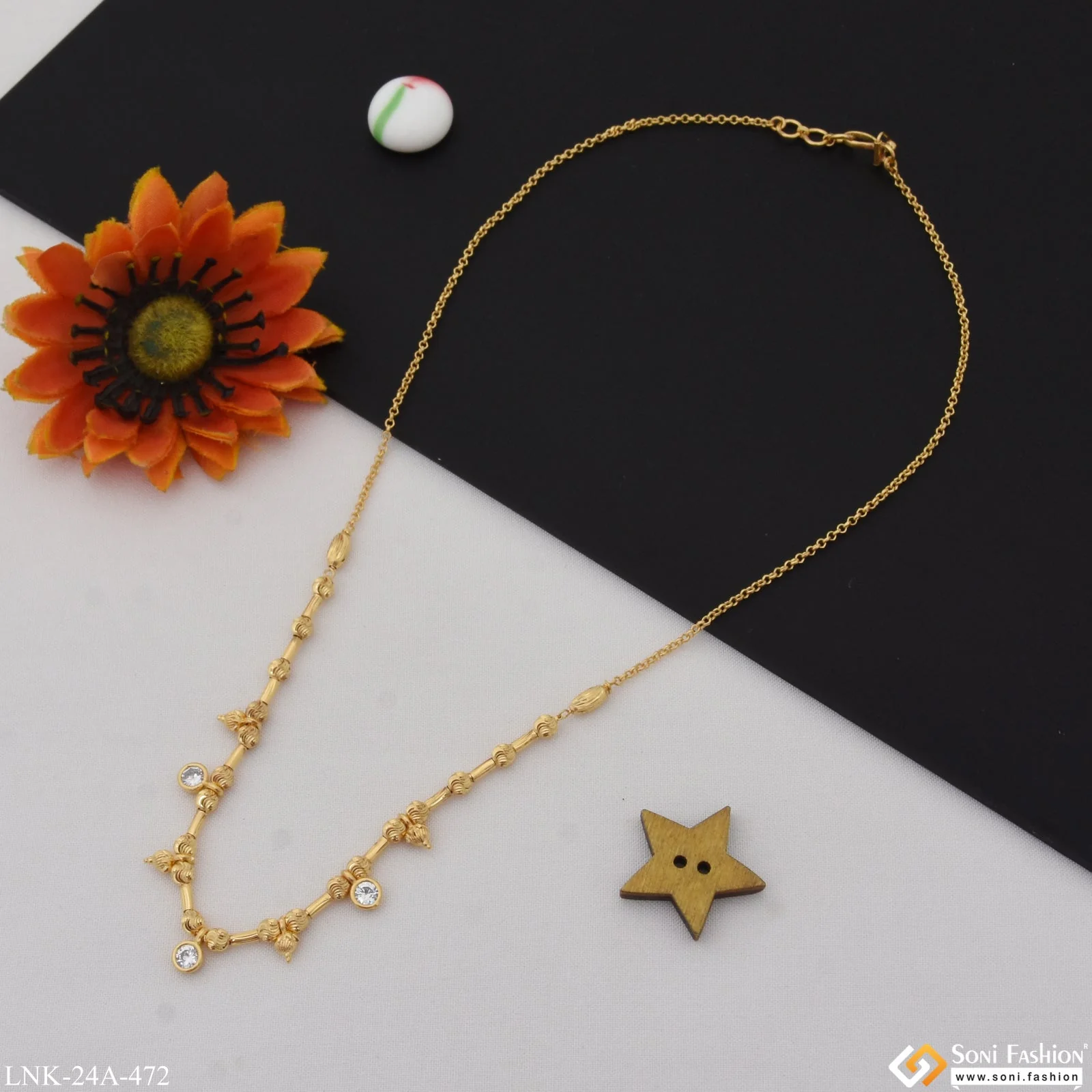 1 Gram Gold Plated with Diamond Fancy Design Necklace for Ladies - Style A472 - Image 5