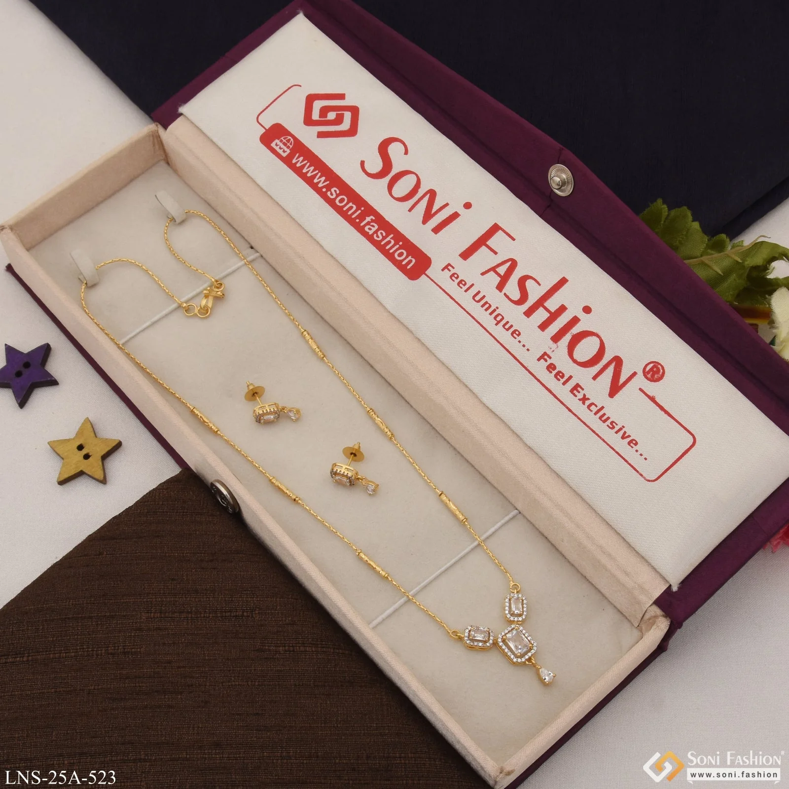 1 Gram Gold Plated with Diamond Fancy Design Necklace Set for Lady - Style A523 - Image 3