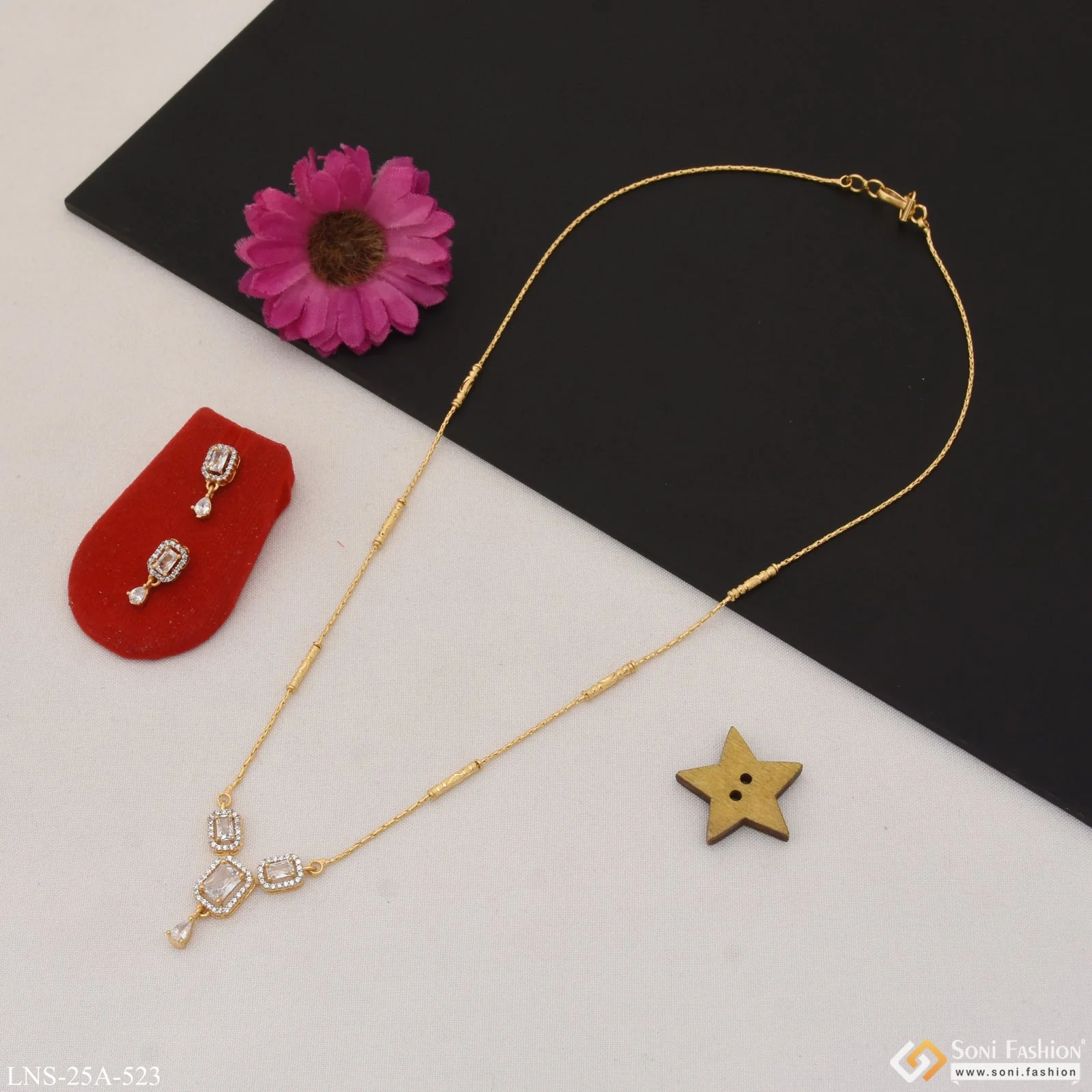 1 Gram Gold Plated with Diamond Fancy Design Necklace Set for Lady - Style A523 - Image 4