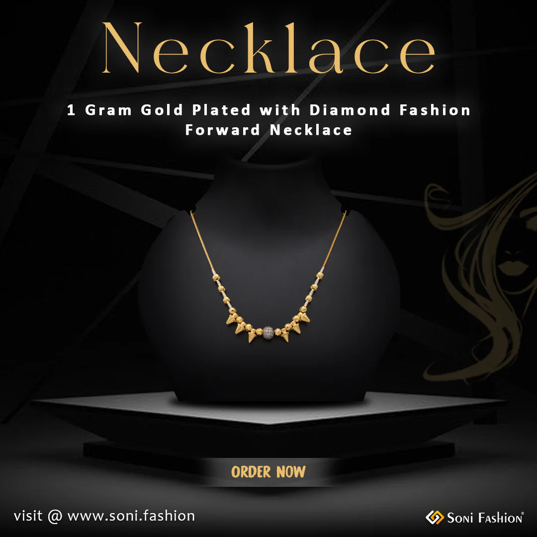 1 Gram Gold Plated with Diamond Fashion-Forward Necklace for Ladies - Style A102