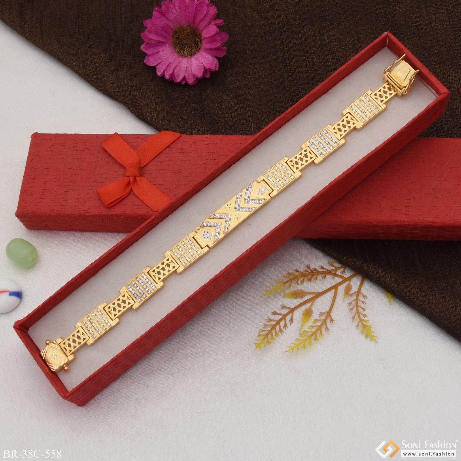 1 Gram Gold Plated with Diamond Fashionable Design Bracelet for Men - Style C558 - Image 3