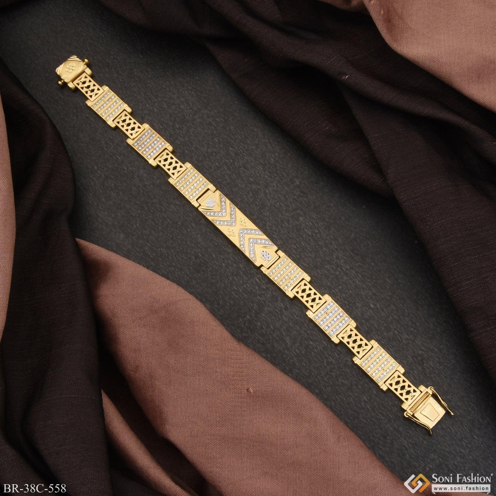 1 Gram Gold Plated with Diamond Fashionable Design Bracelet for Men - Style C558 - Image 4