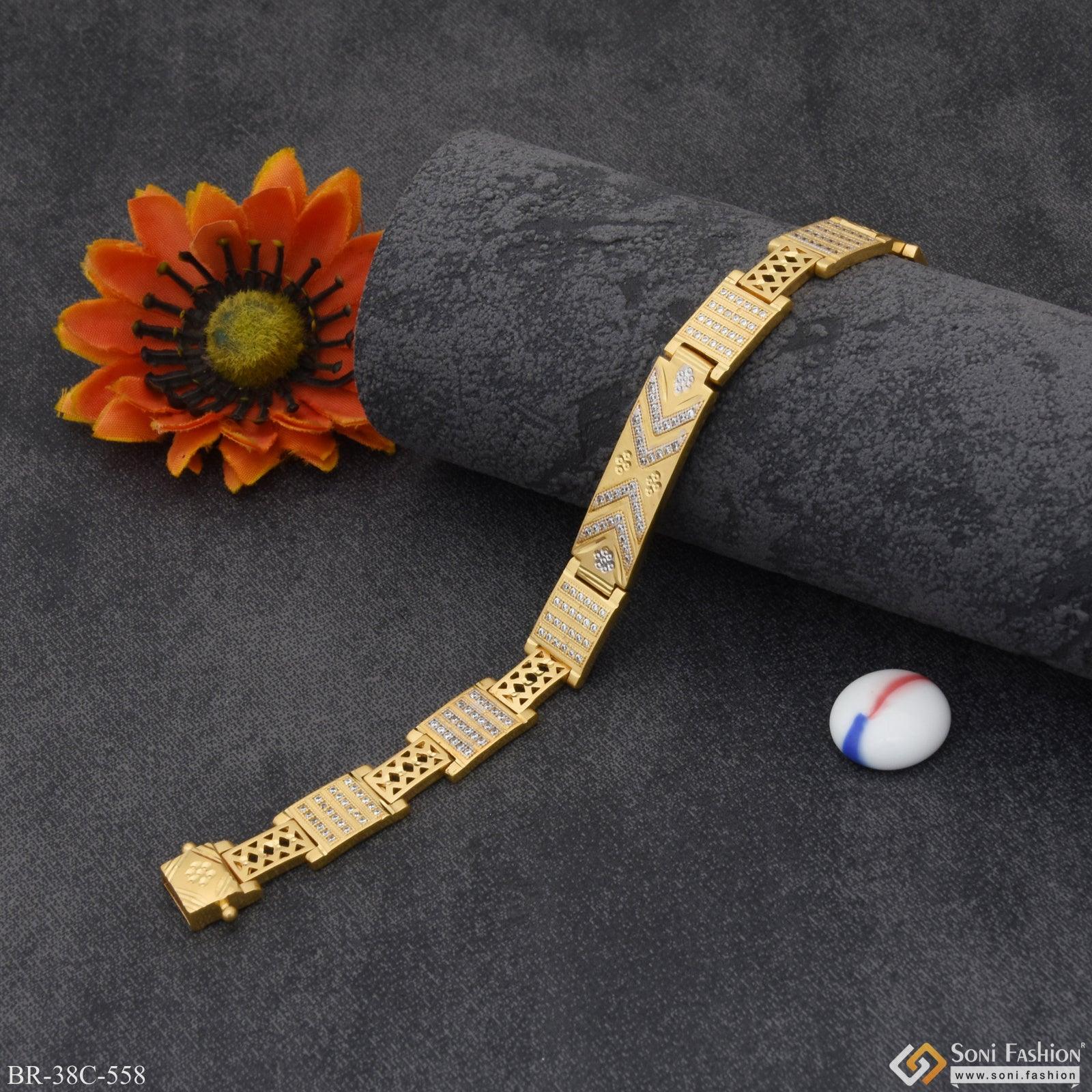 1 Gram Gold Plated with Diamond Fashionable Design Bracelet for Men - Style C558 - Image 5