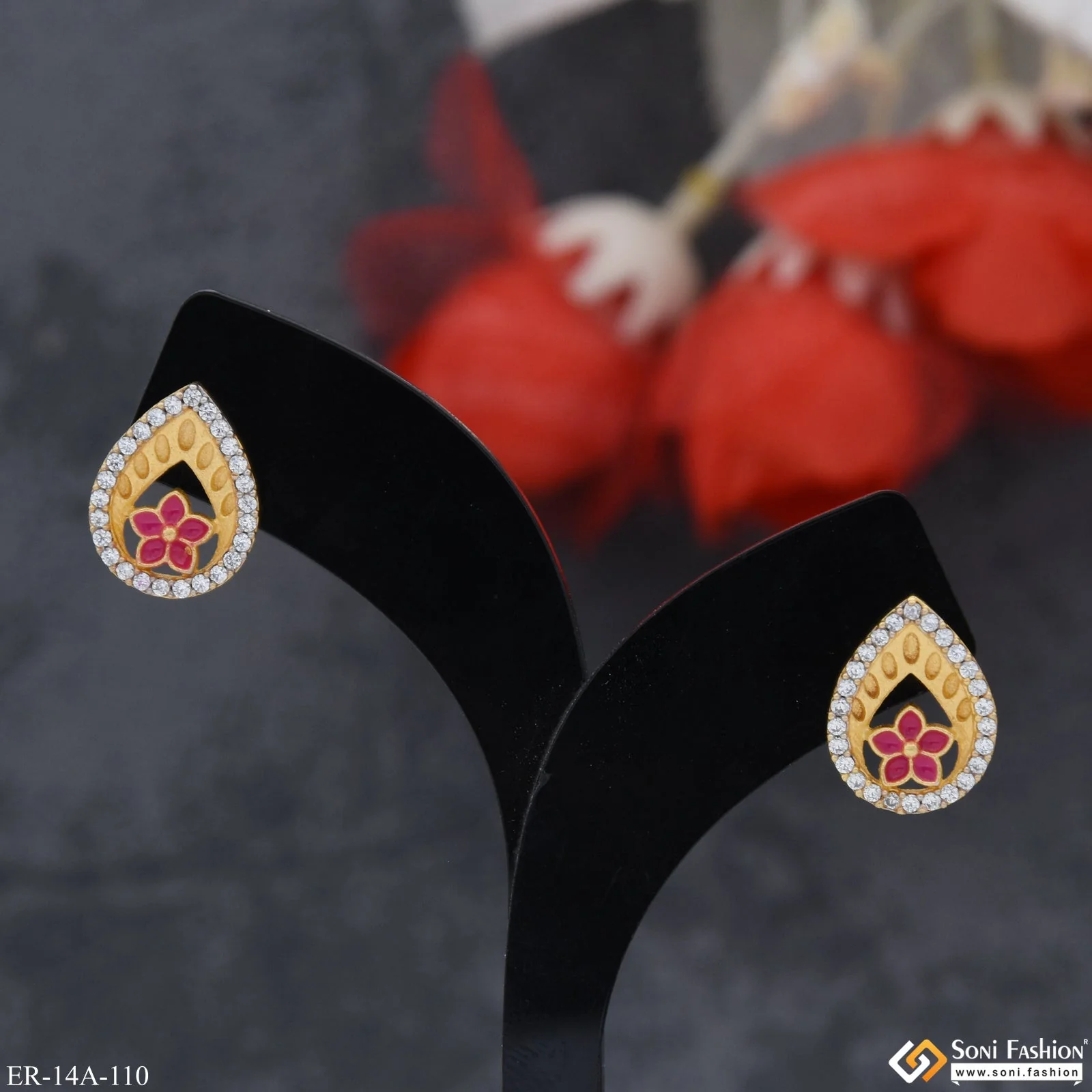 1 Gram Gold Plated with Diamond Fashionable Earrings - Style A110 - Image 3