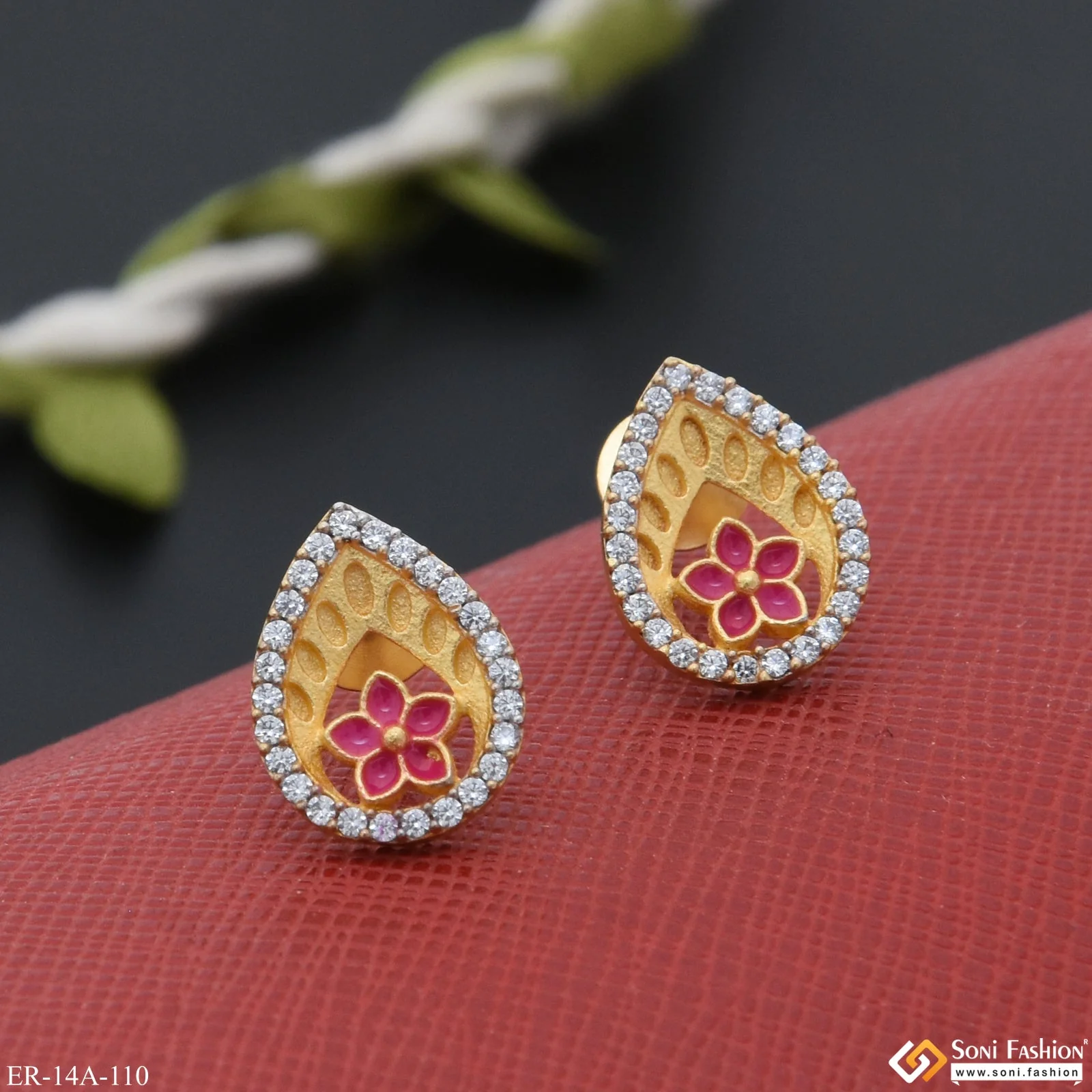 1 Gram Gold Plated with Diamond Fashionable Earrings - Style A110 - Image 4