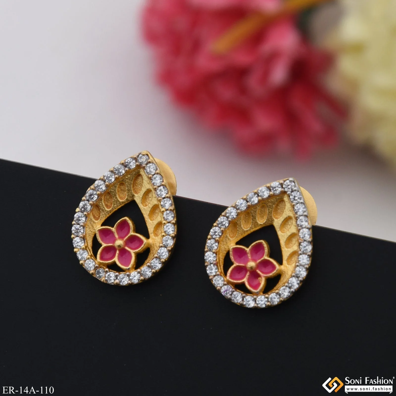1 Gram Gold Plated with Diamond Fashionable Earrings - Style A110 - Image 5