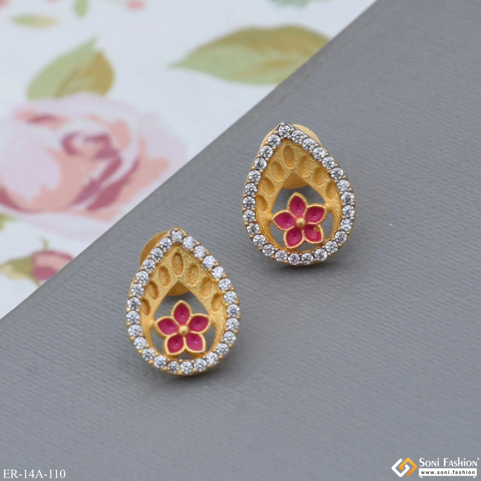 1 Gram Gold Plated with Diamond Fashionable Earrings - Style A110 - Image 6