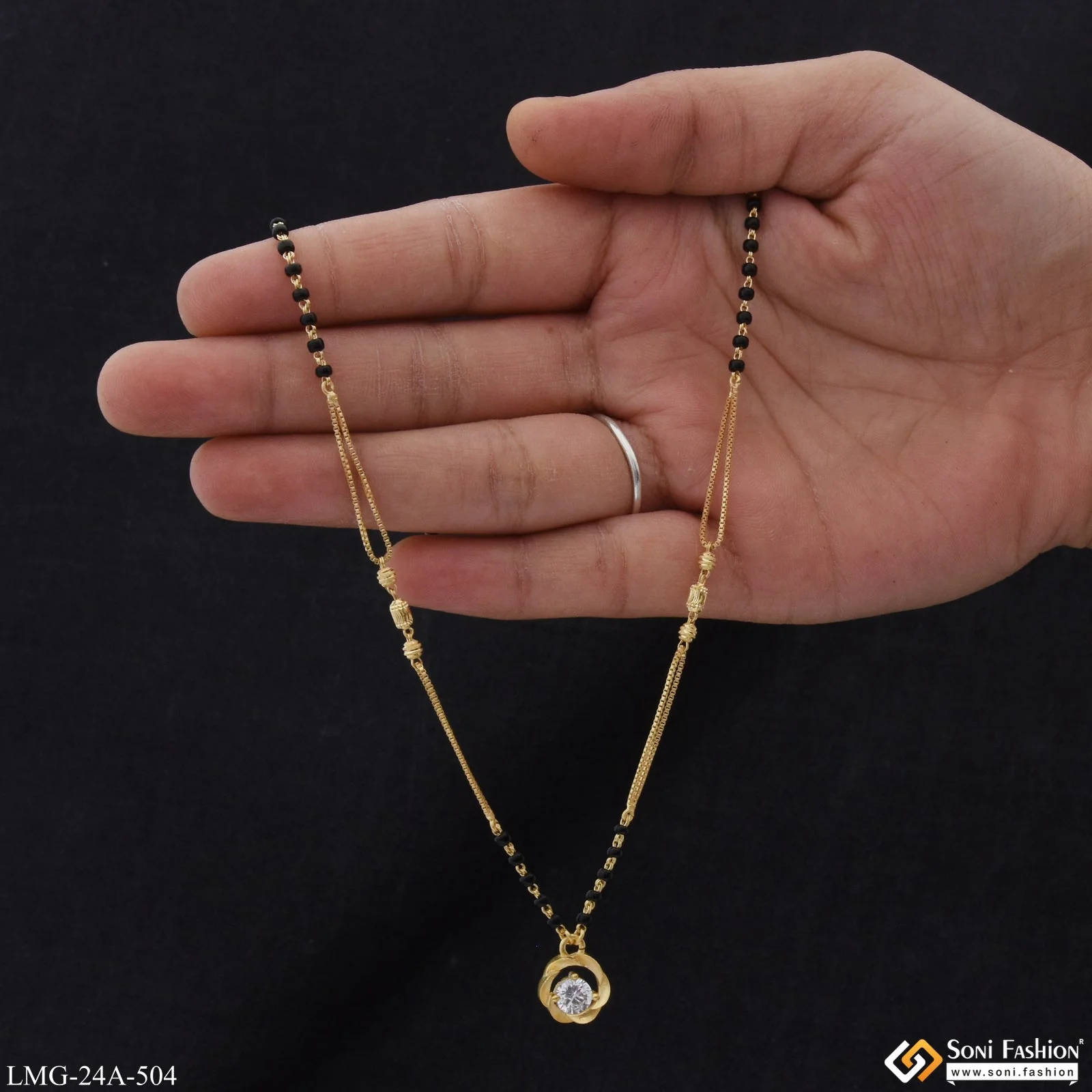 1 Gram Gold Plated with Diamond Fashionable Mangalsutra for Women - Style A504